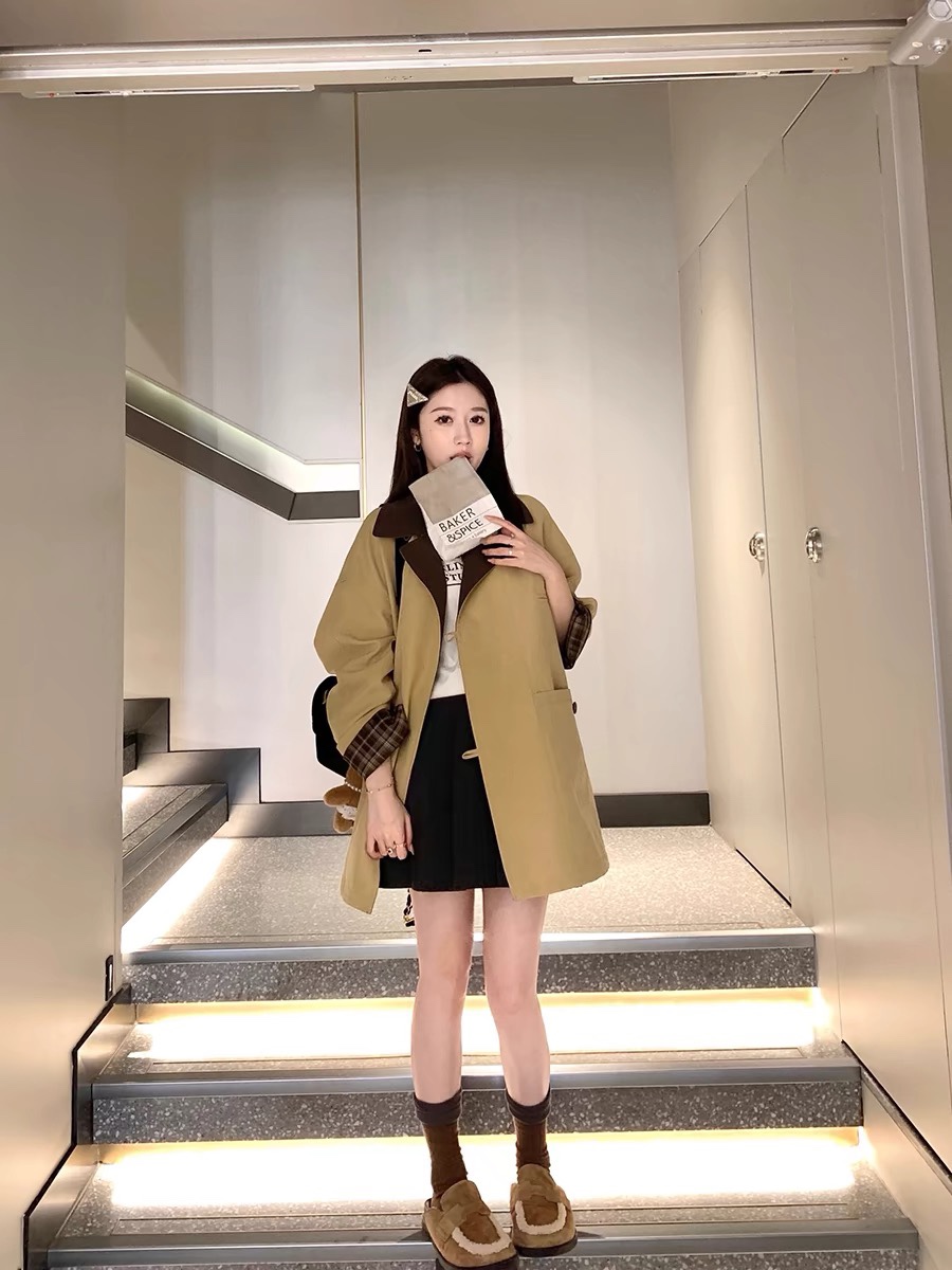 Elegant Plaid Patchwork Trench Coat,Women's Fall Fashion Overcoat 2 i1723389933 7579 7