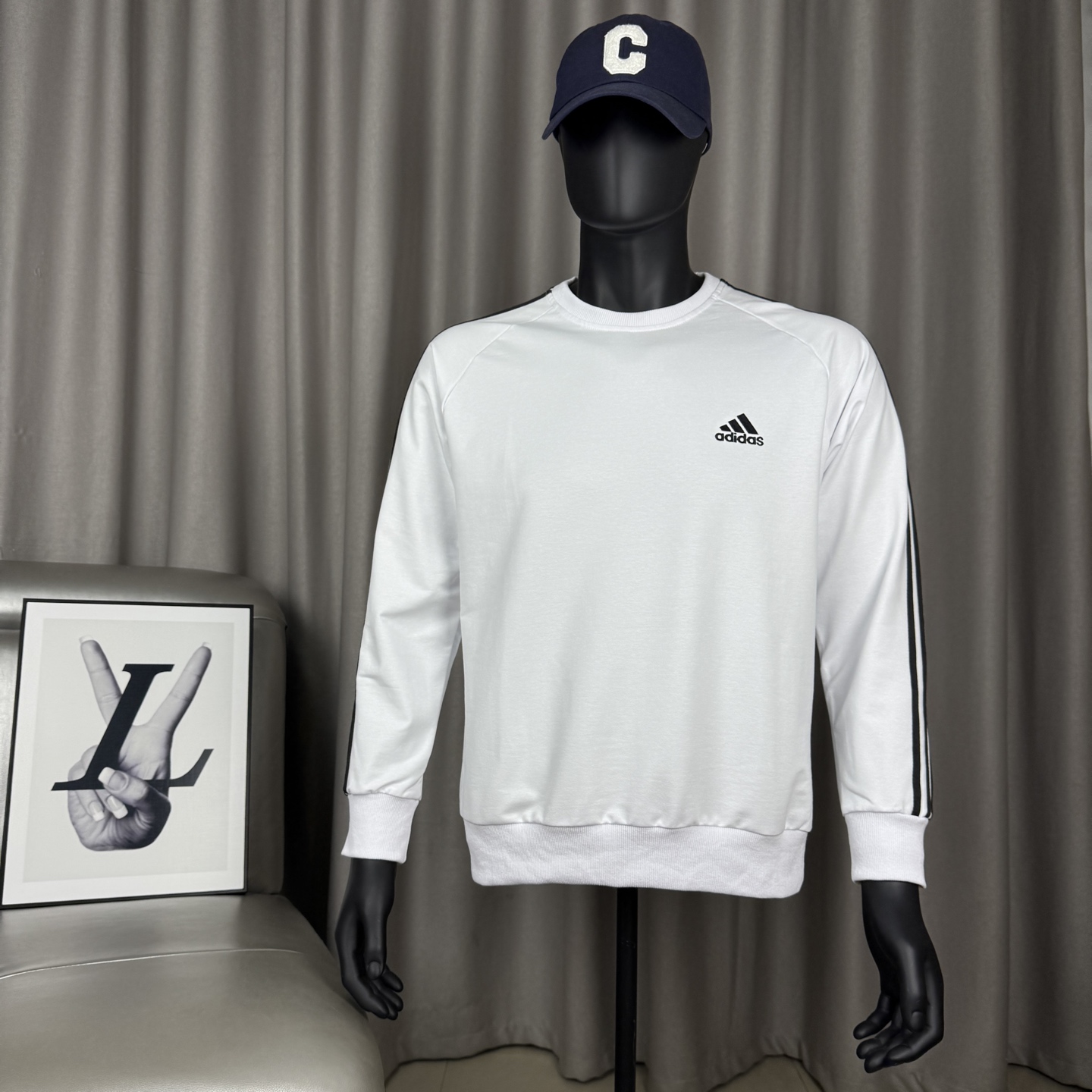 Adidas Classic Three-Stripe Embroidered Logo Crewneck Sweatshirt