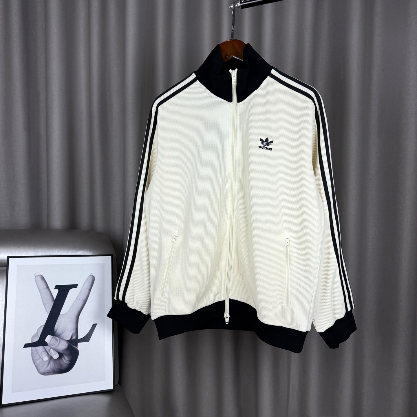 Adidas Retro Casual Waffle Knit Track Jacket Embroidered Logo Zip Up Coat 7 Adidas Retro Casual Waffle Knit Track Jacket Embroidered Logo Zip Up Coat