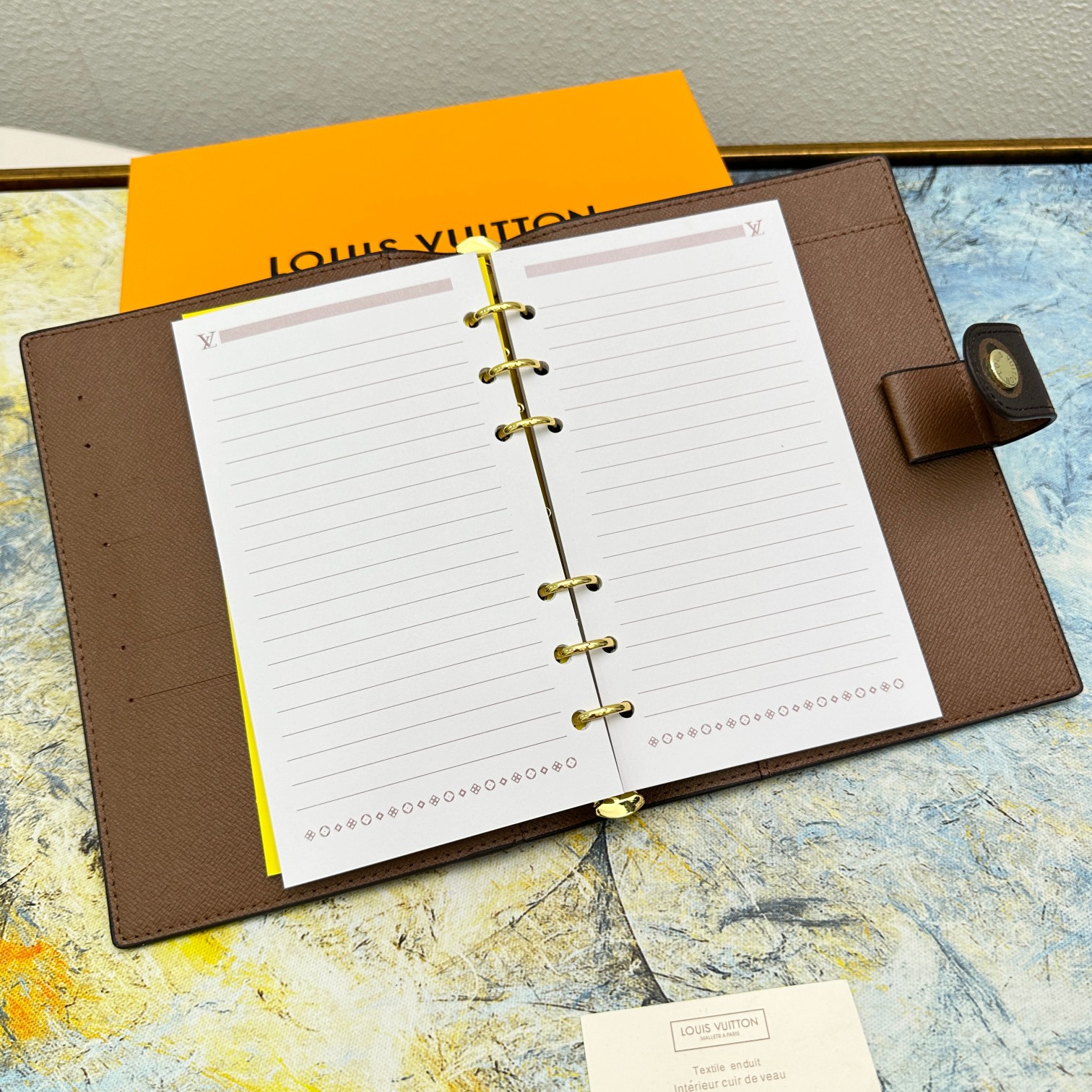 Model with leather notebook