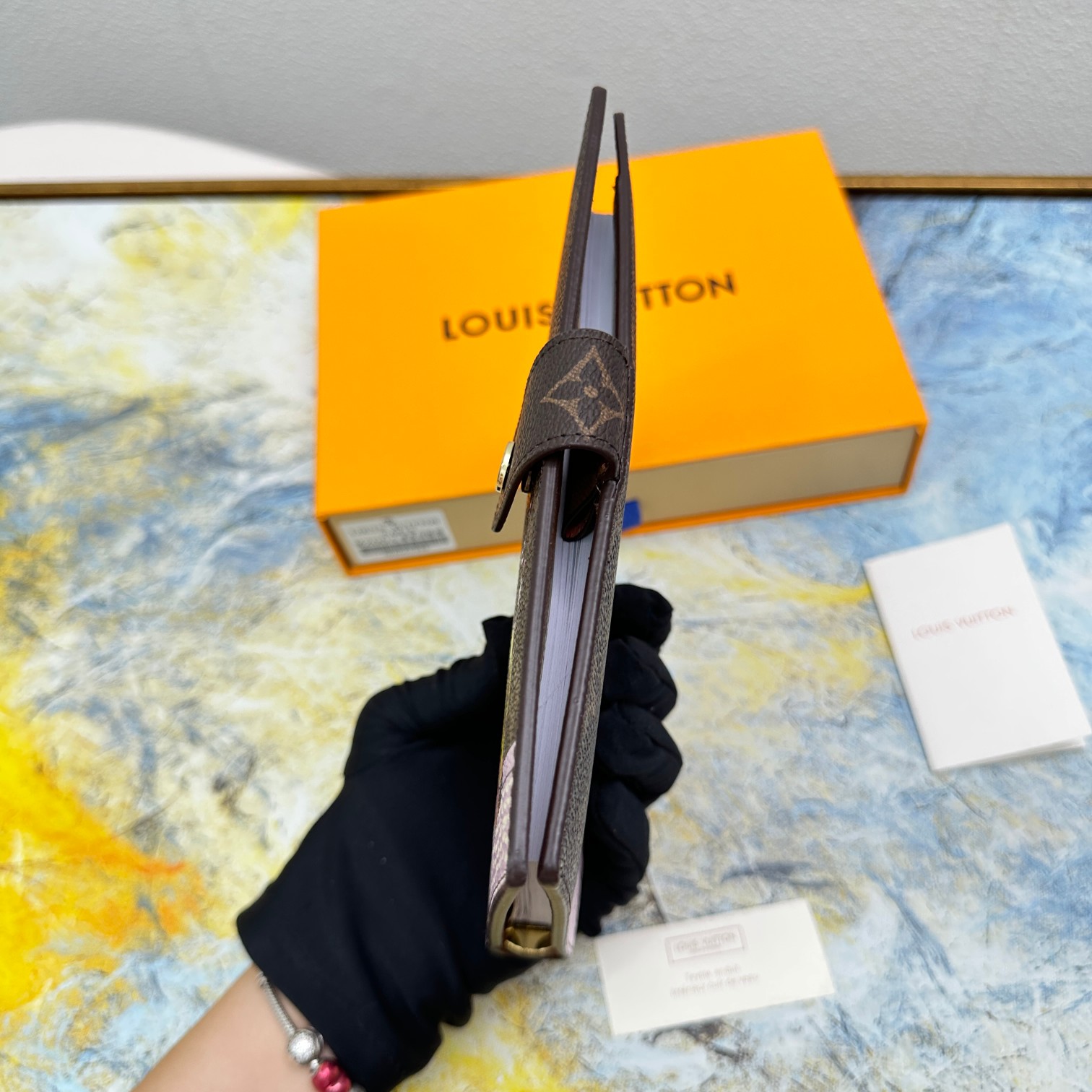 Close-up of the leather texture on a notebook cover