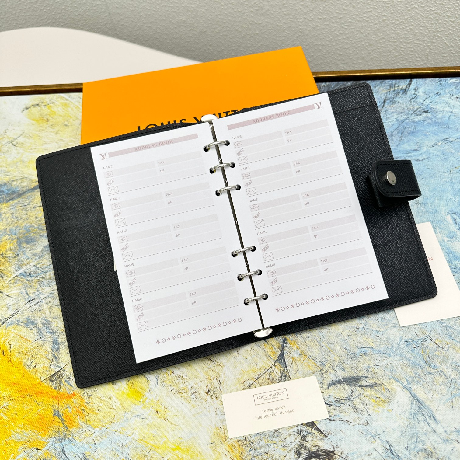 Close up of notebook binding.