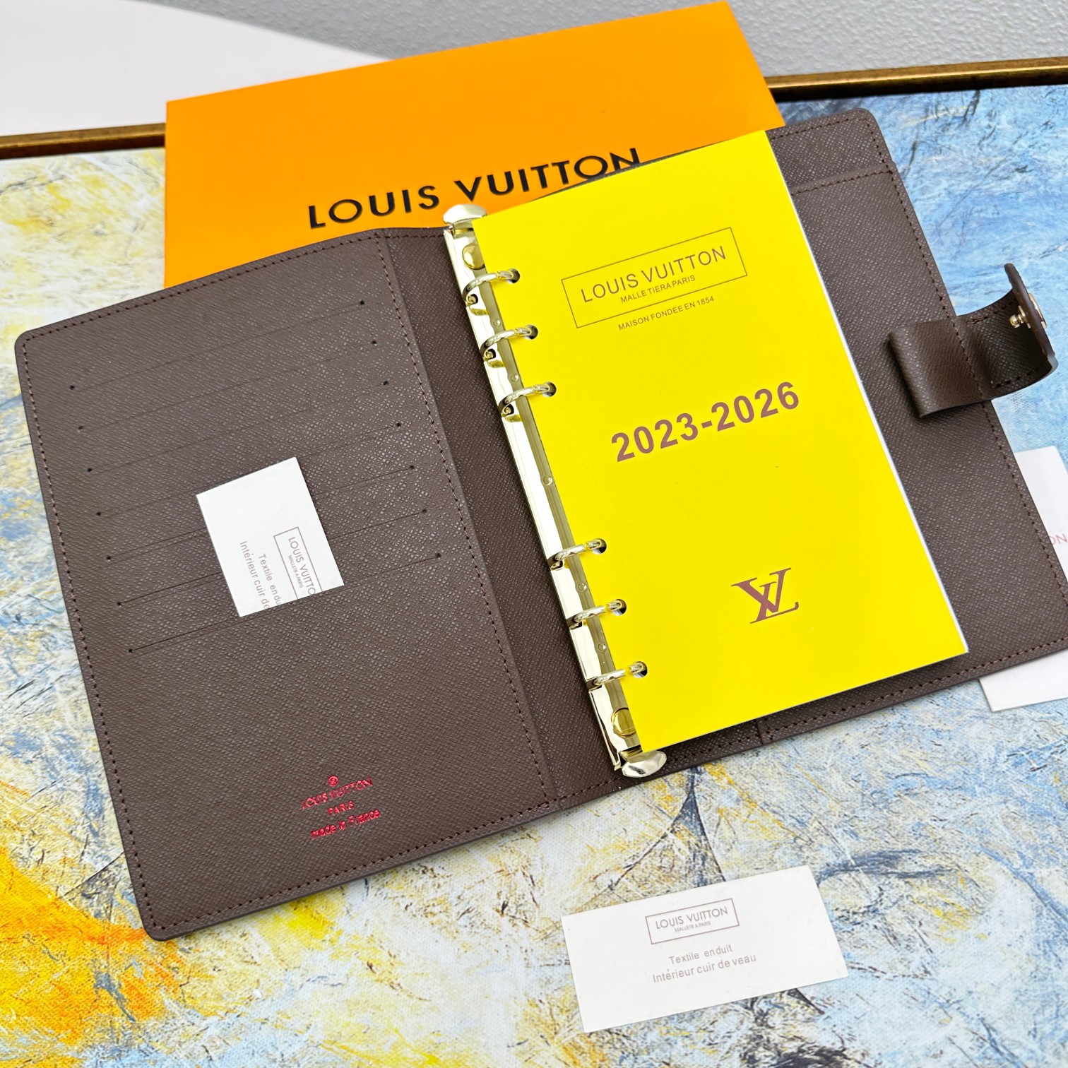 Notebook with accessories.