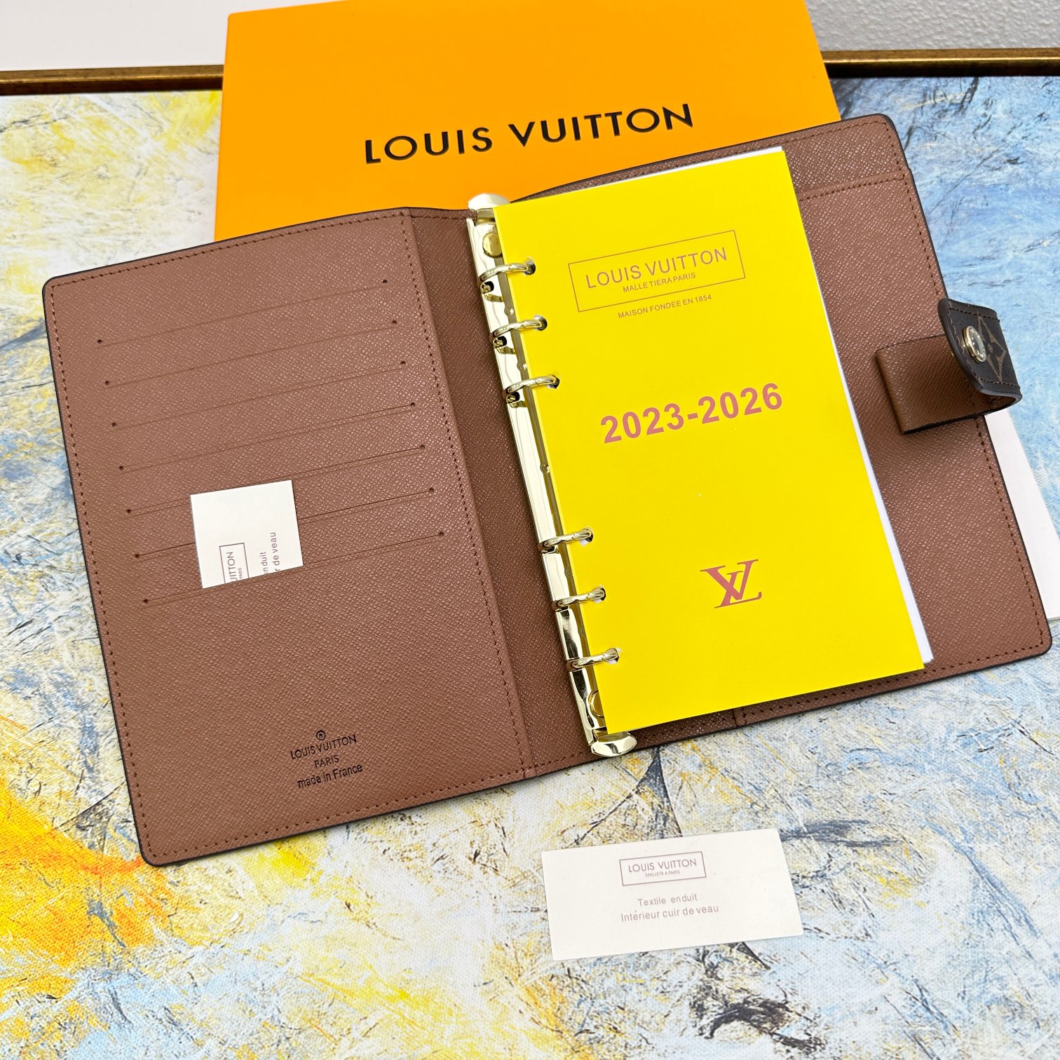 Notebook with accessories.
