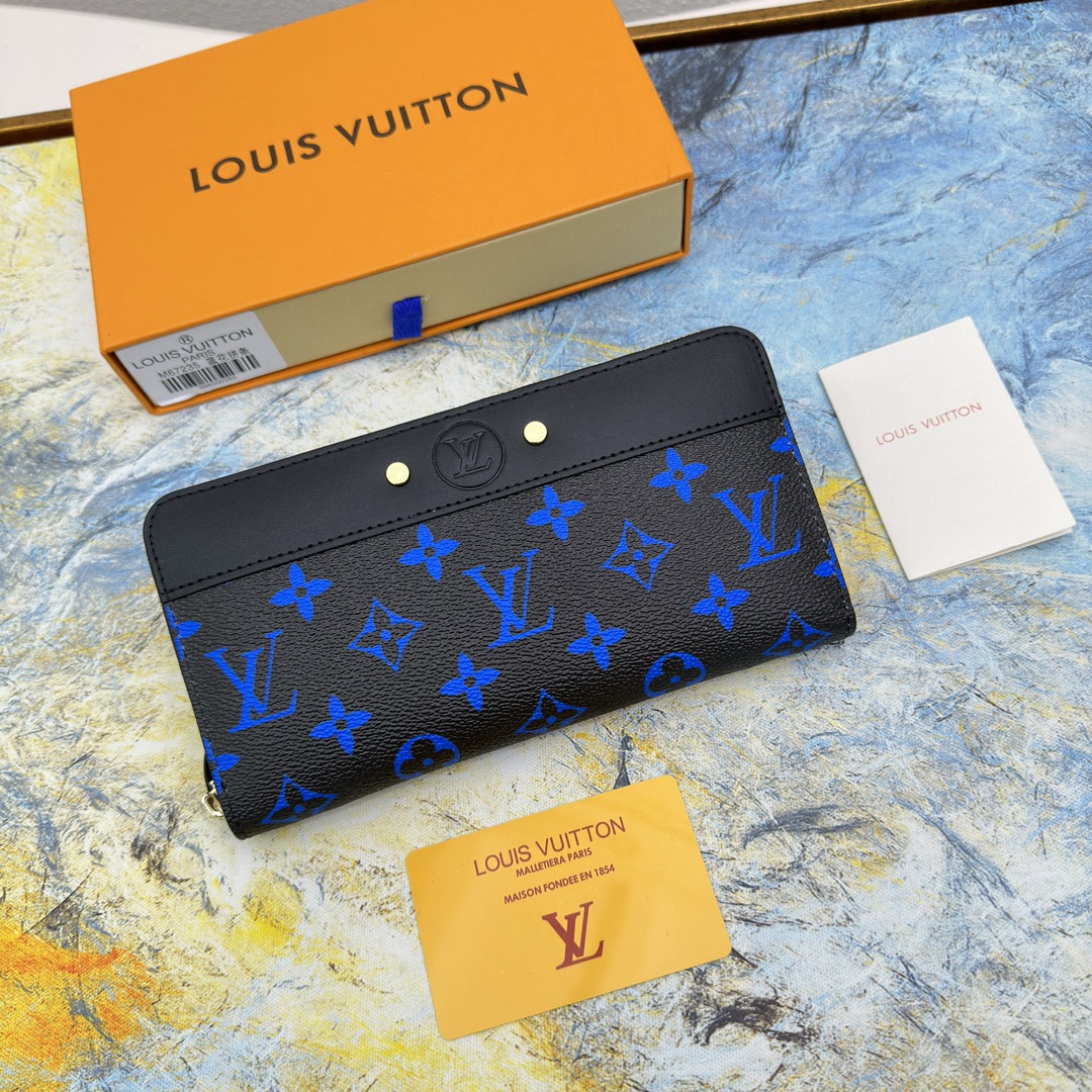 Leather long zipper wallet, front view, color options