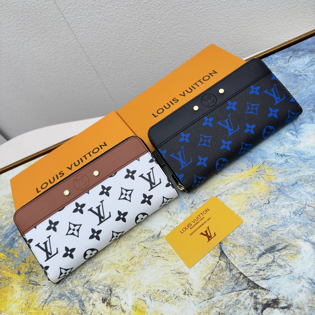 Genuine leather long zipper wallet, front view