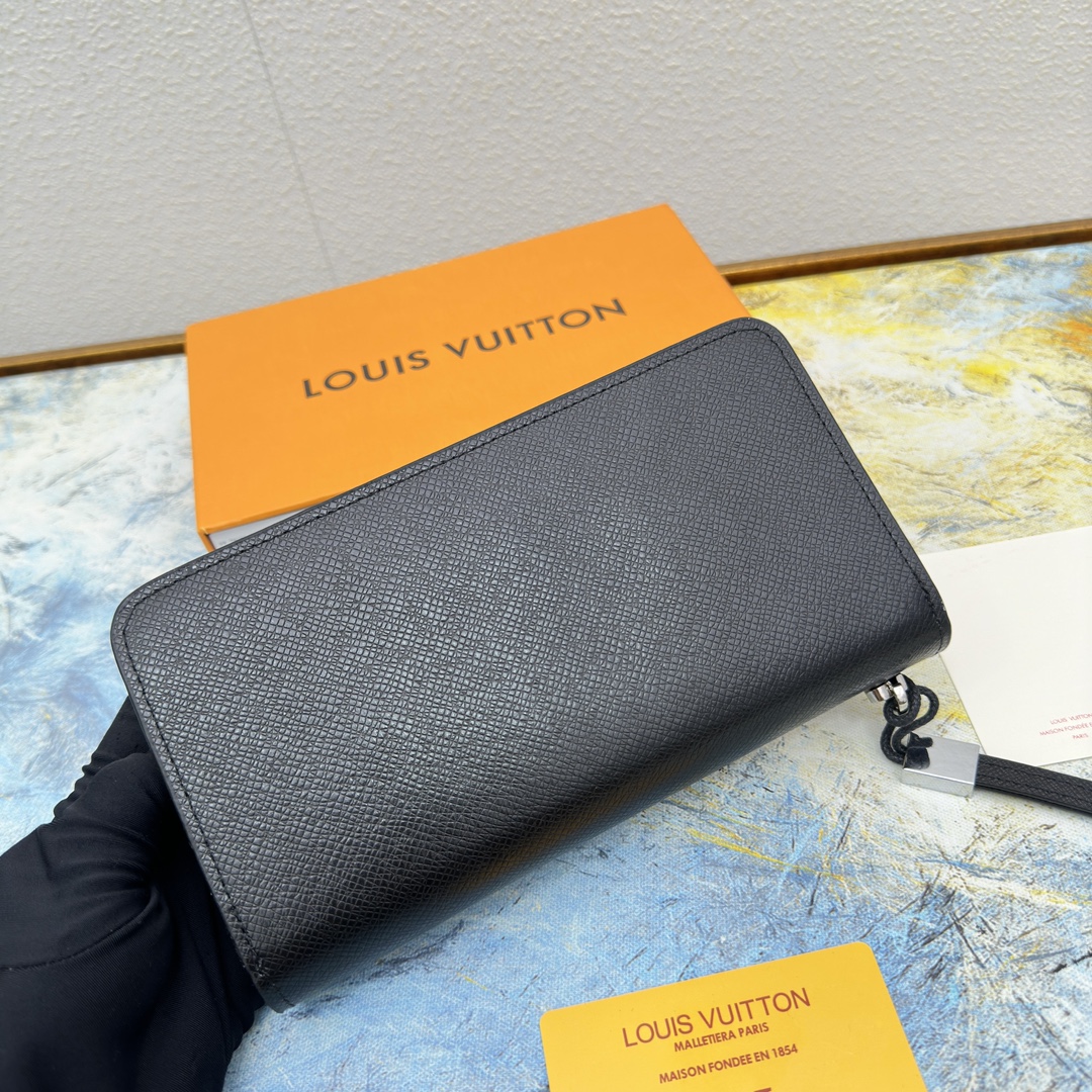 Open view of the classic leather long zipper wallet showing interior compartments