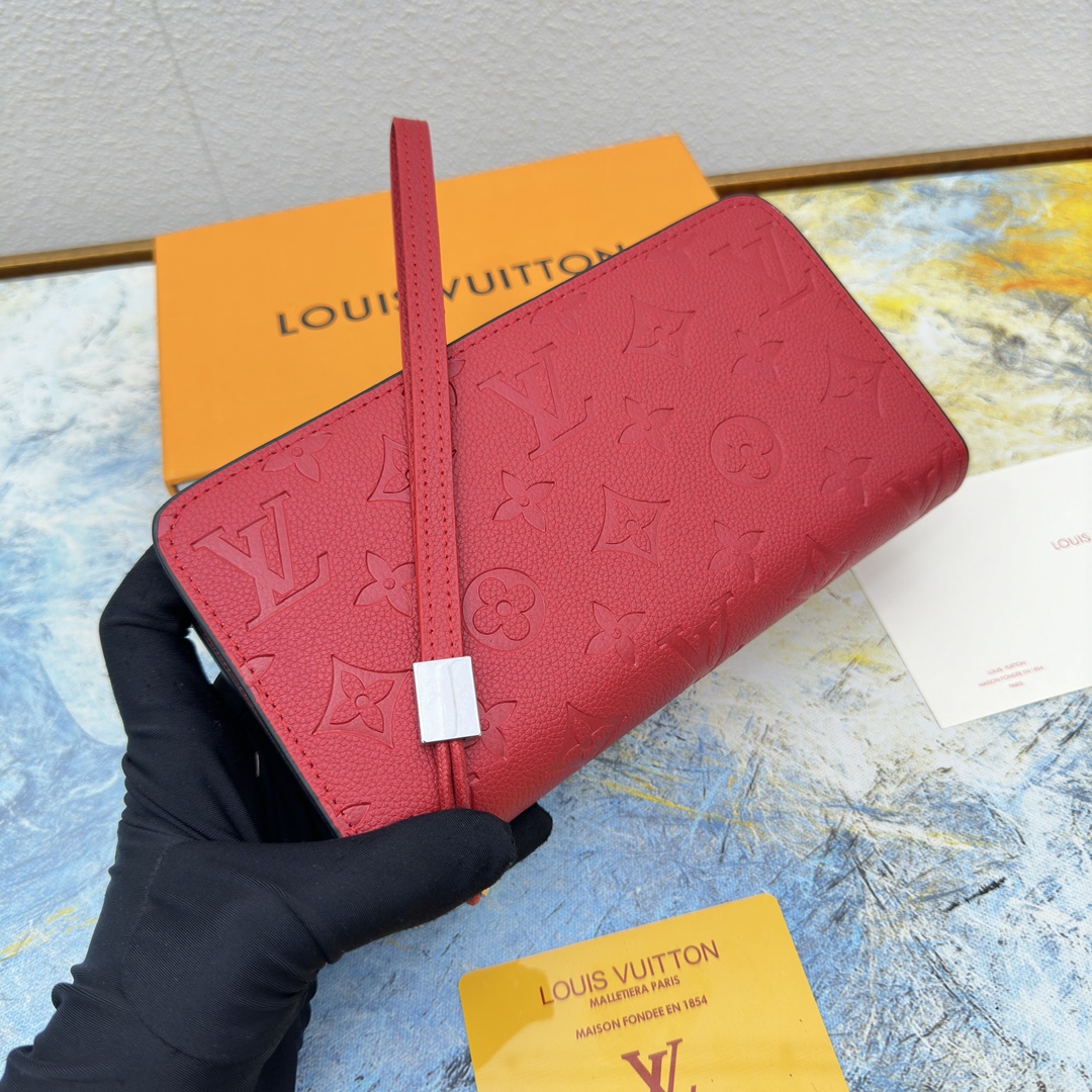 Leather long wallet open to reveal interior