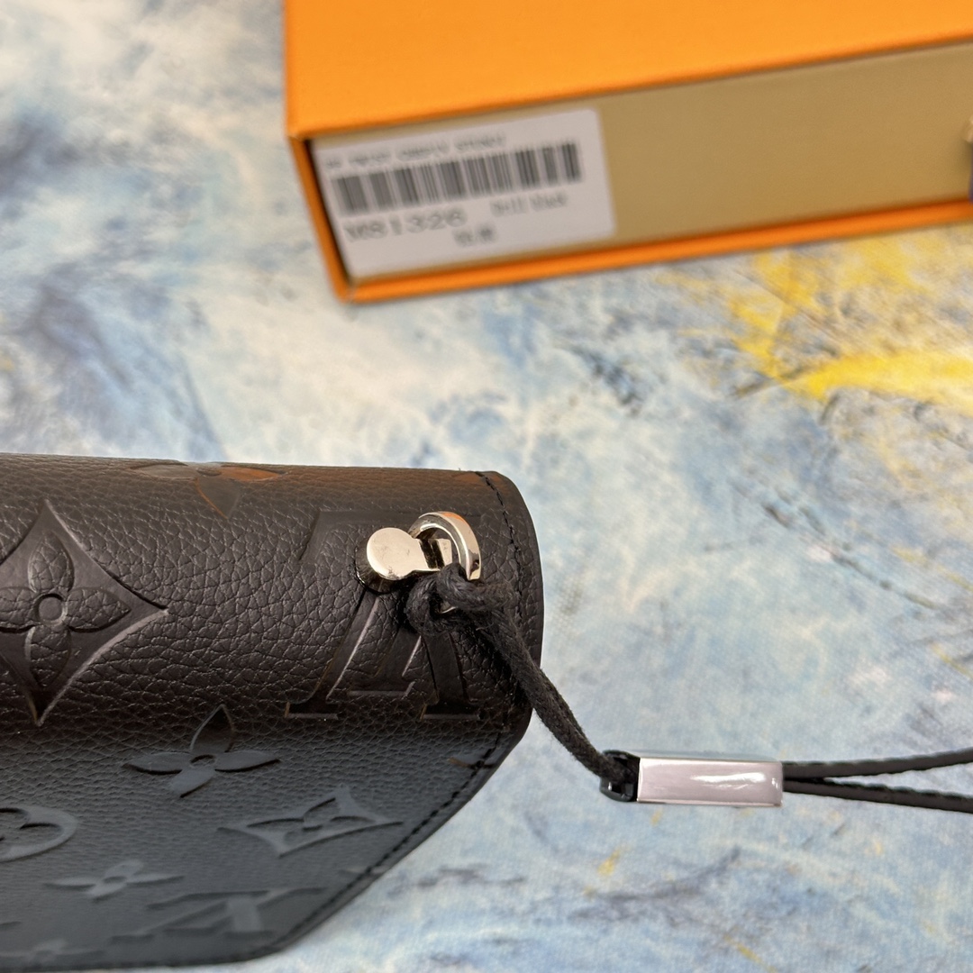 Leather long wallet card slots close-up