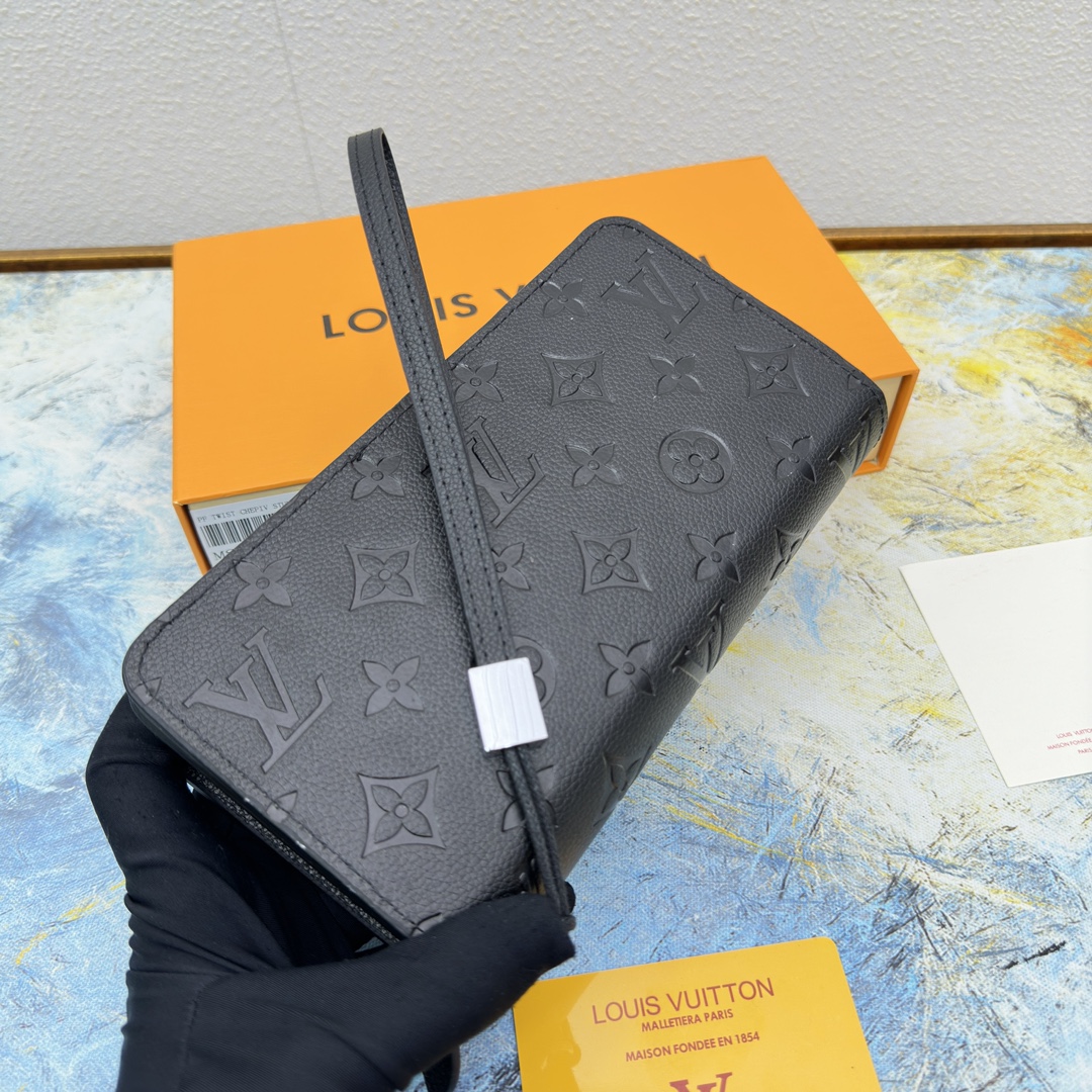 Leather long wallet open, interior view