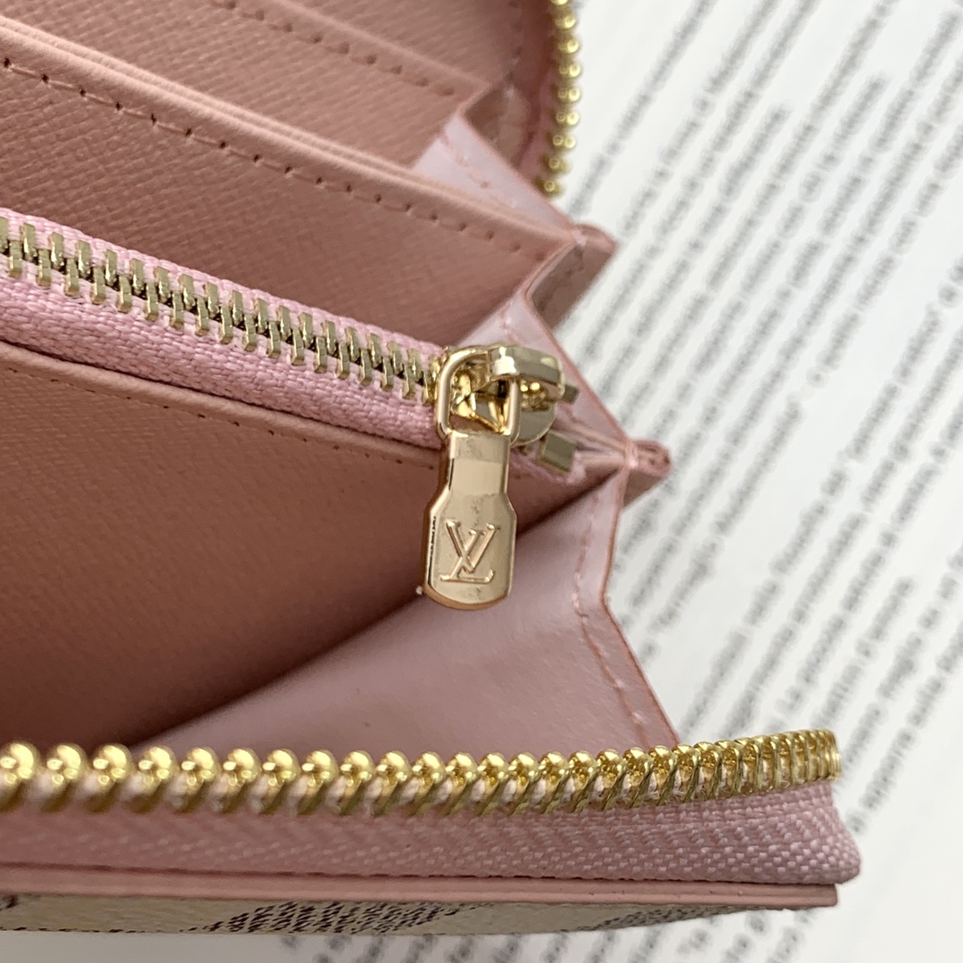 ルイ・ヴィトン Zippyラウンドファスナー財布 ホワイトチェック＆ピンク
