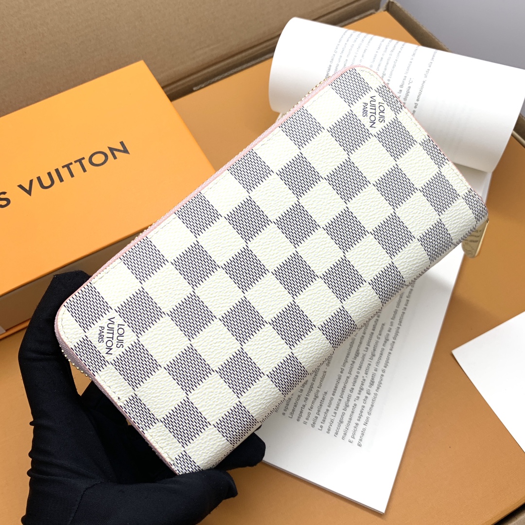 ルイ・ヴィトン Zippyラウンドファスナー財布 ホワイトチェック＆ピンク