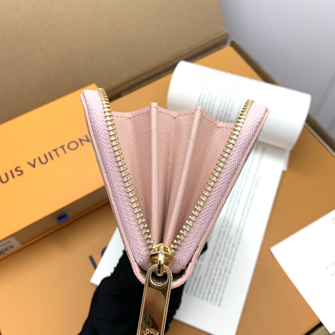ルイ・ヴィトン Zippyラウンドファスナー財布 ホワイトチェック＆ピンク