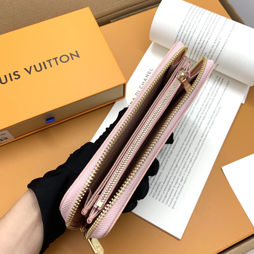 ルイ・ヴィトン Zippyラウンドファスナー財布 ホワイトチェック＆ピンク