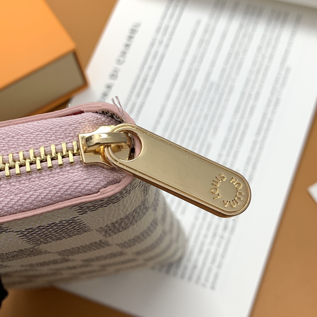 ルイ・ヴィトン Zippyラウンドファスナー財布 ホワイトチェック＆ピンク