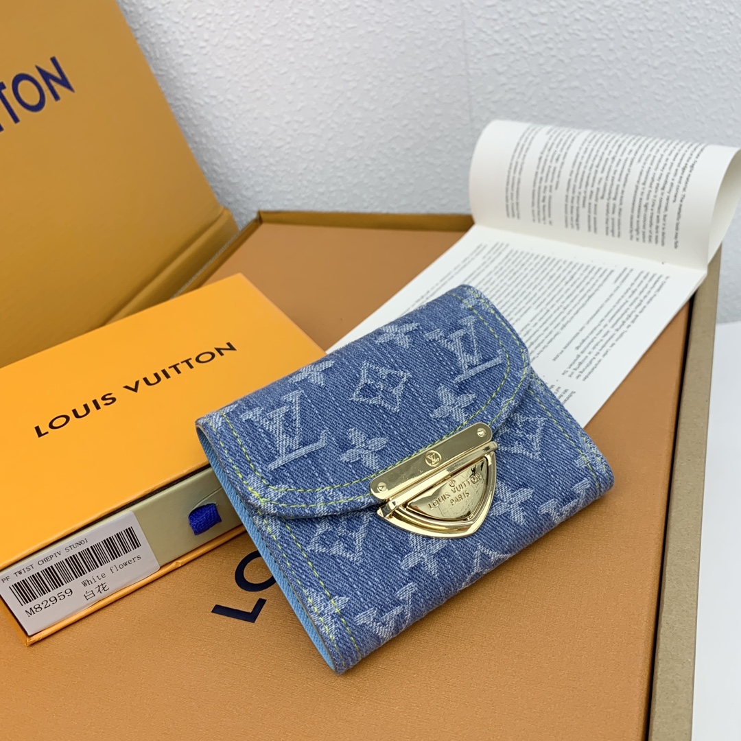 Louis Vuitton Wallet Blue Light Weave Cowhide Denim M82959