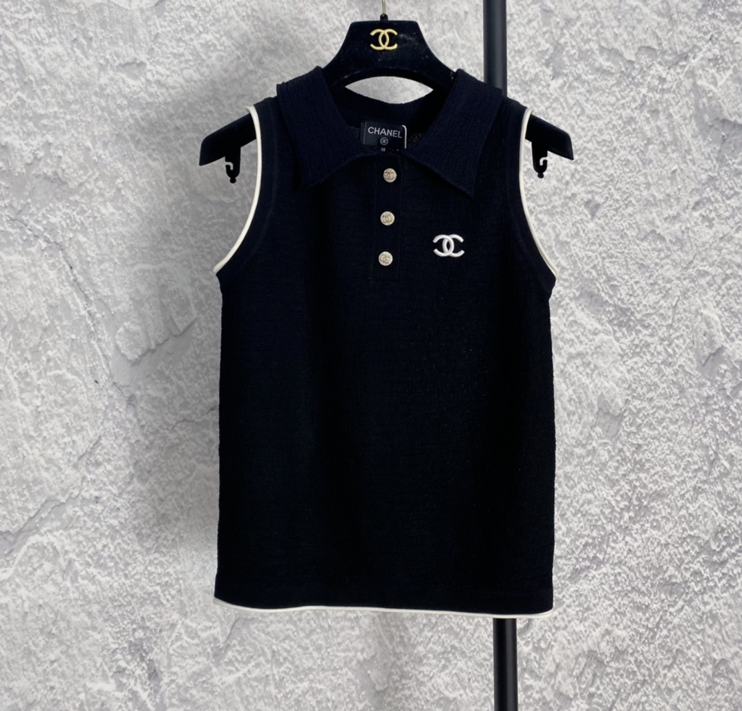 Chanel Abbigliamento Camicie & Camicette Canotta Nero Bianco Lavorazione a maglia Collezione estiva
