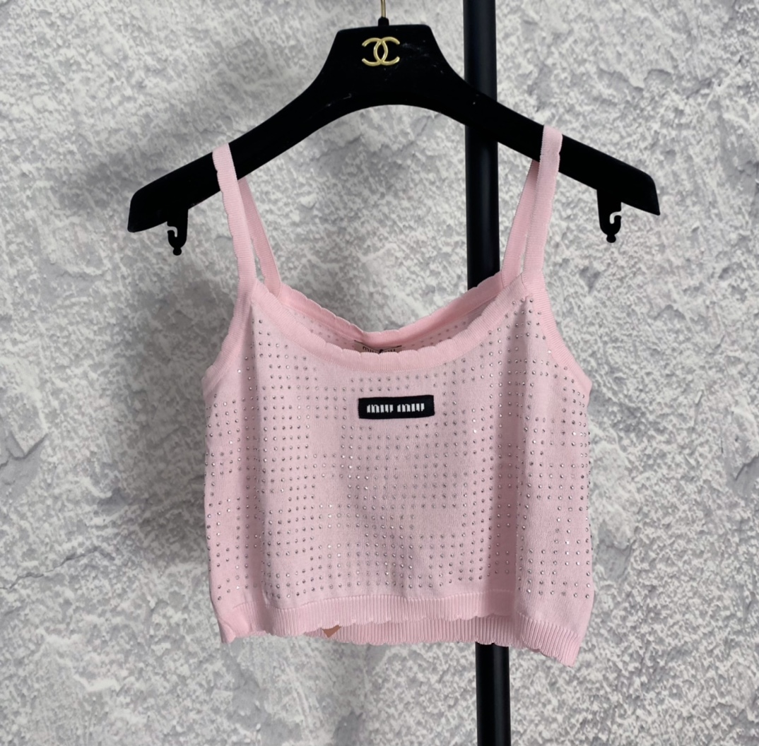 MiuMiu Abbigliamento Camicie & Camicette Canotta Nero Rosa Bianco Lavorazione a maglia