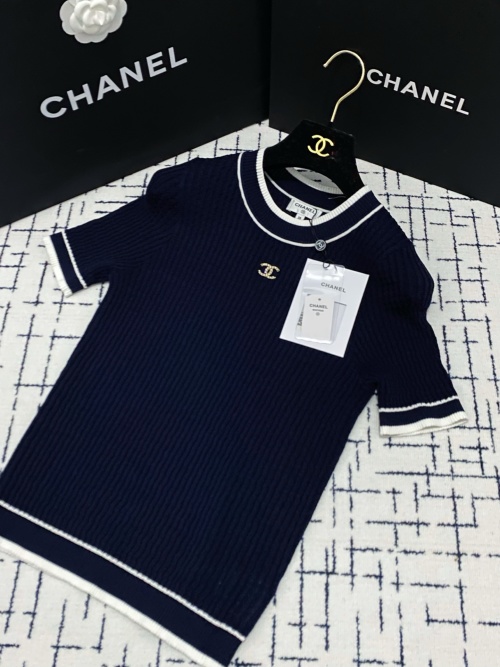 Chanel Women's Navy Blue Knit Top with Logo, Breathable Fabric, Size 36/38/40 1 Chanel Women's Navy Blue Knit Top with Logo, Breathable Fabric, Size 36/38/40