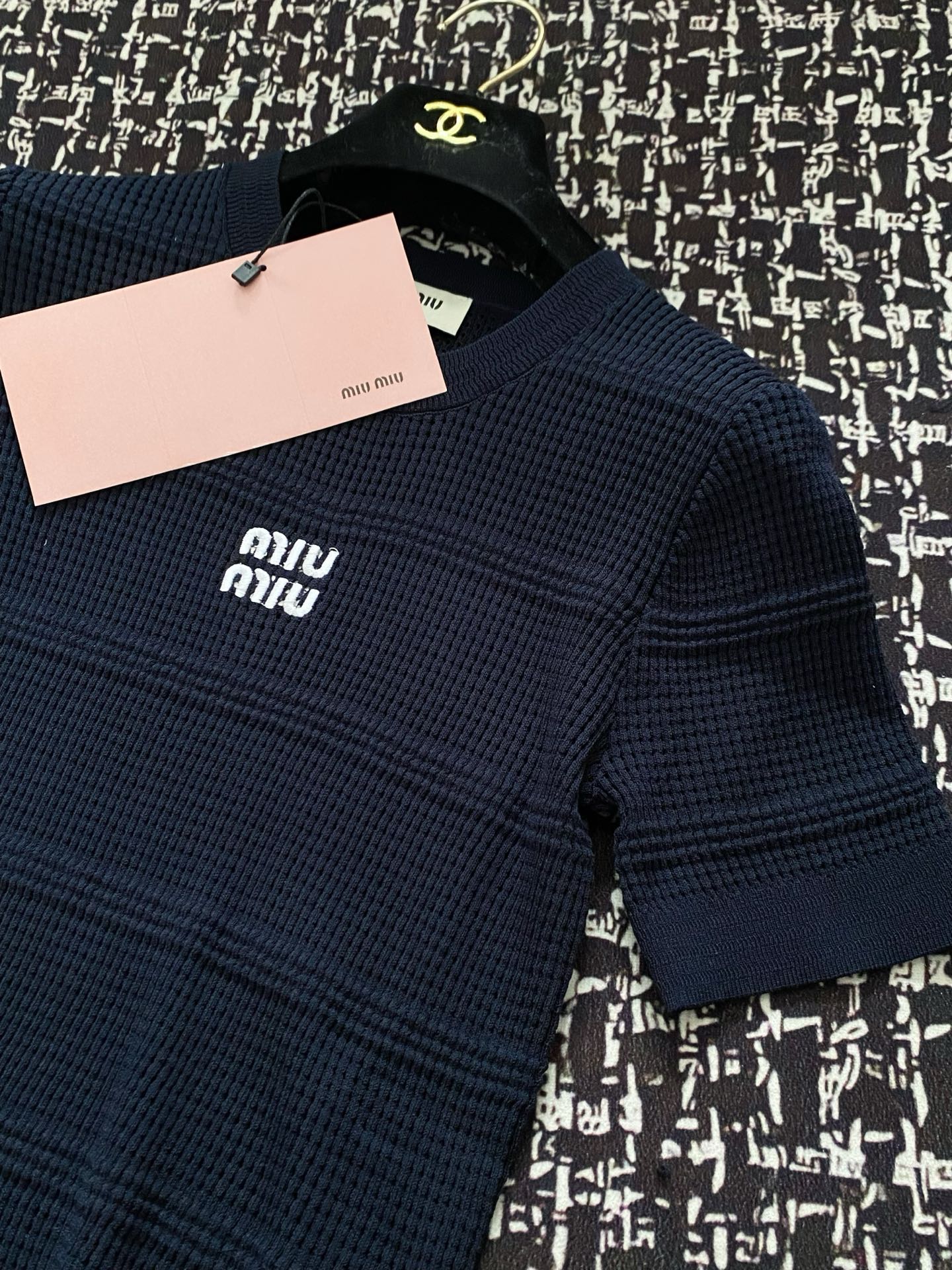Miu Miu Women's Blue Short Sleeve Logo Embellished Slim Fit T-Shirt 2 i1746510682375 6277 0 1