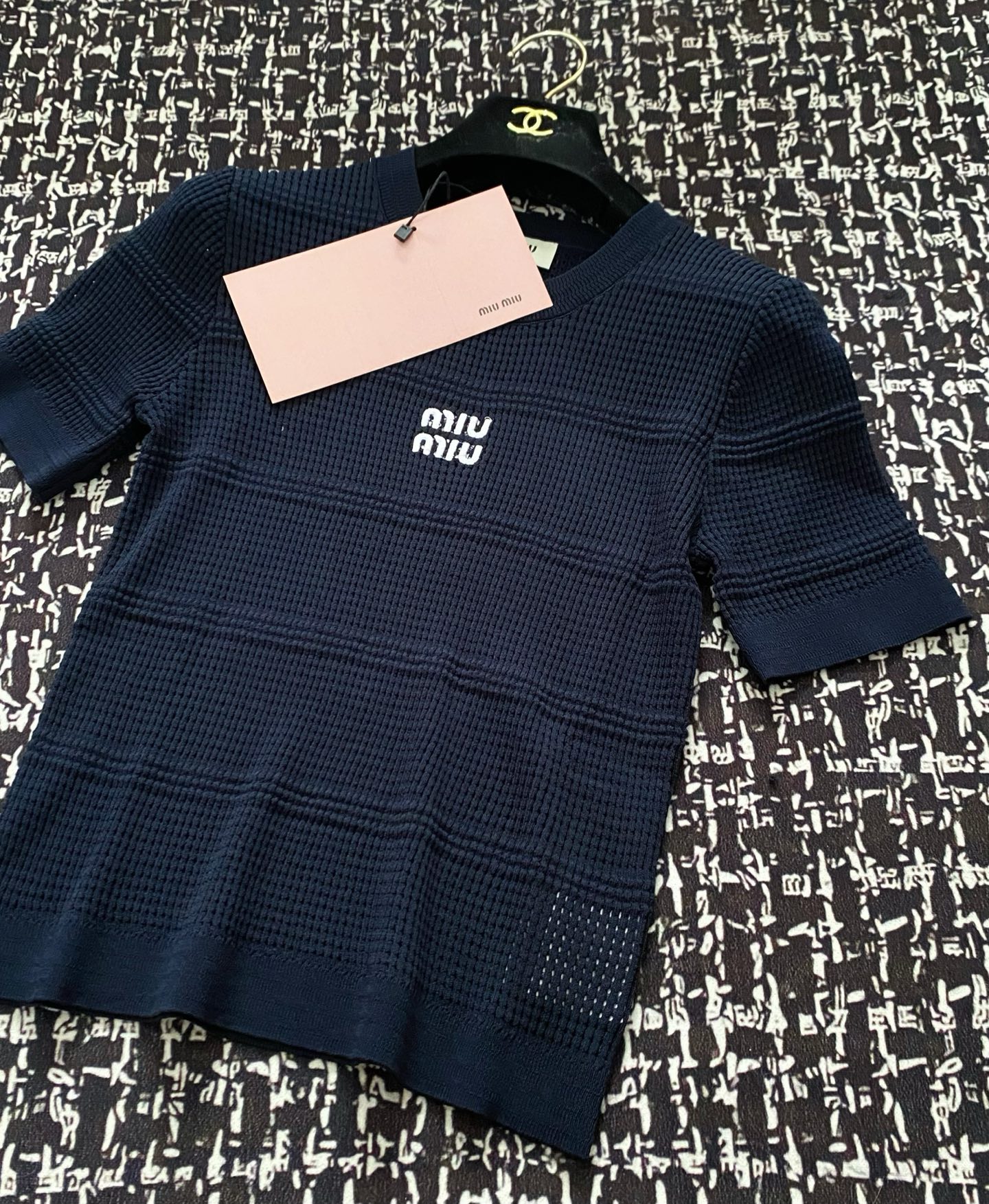 Miu Miu Women's Blue Short Sleeve Logo Embellished Slim Fit T-Shirt 1 i1746510684086 7190 0 0