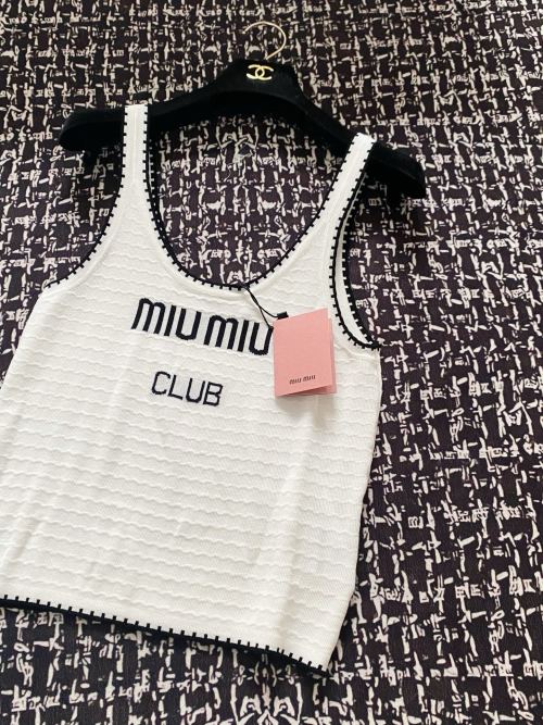 Miu Miu Club Logo Embellished Tank Top, Slim Fit, Multiple Colors Available 1 Miu Miu Club Logo Embellished Tank Top, Slim Fit, Multiple Colors Available