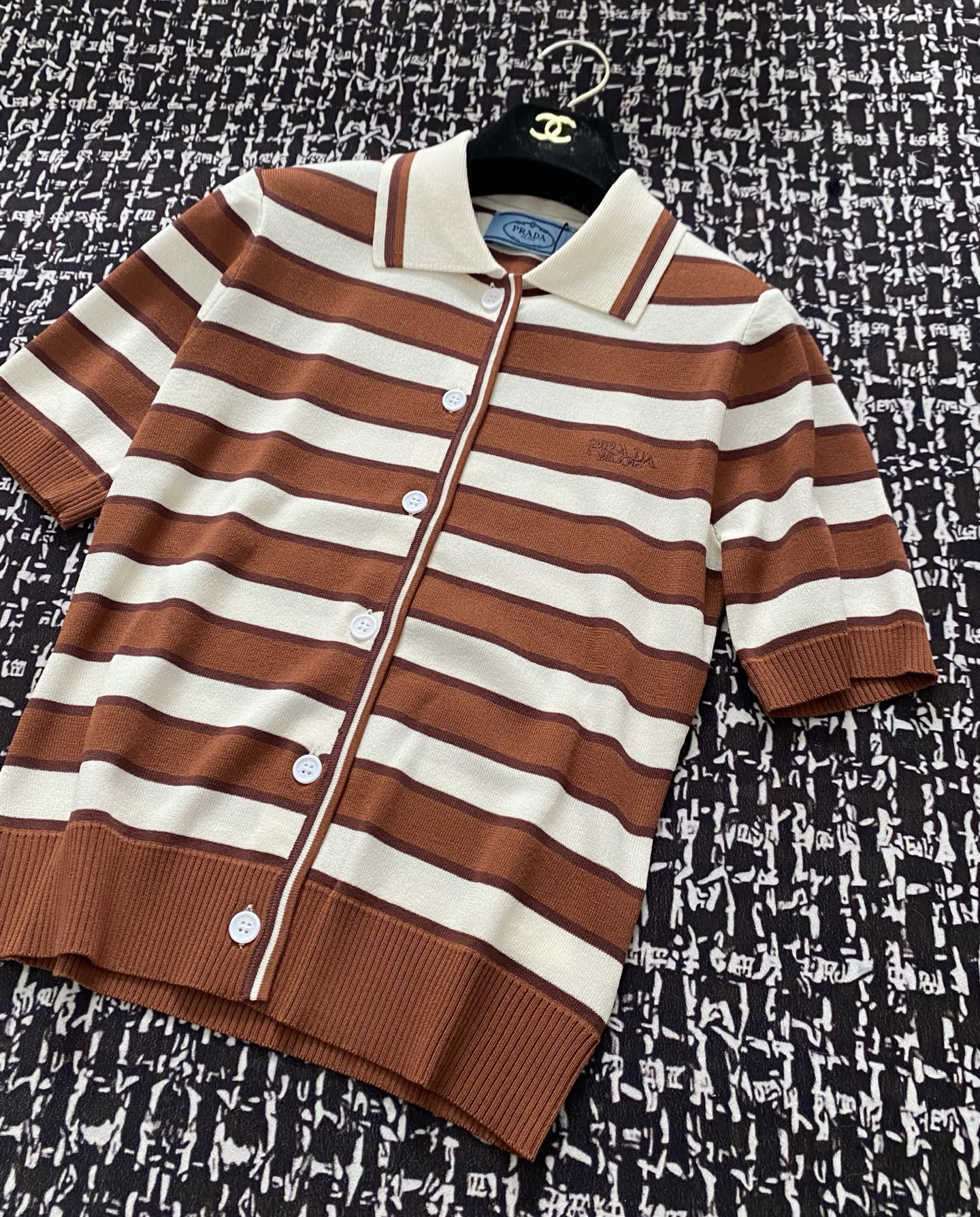 PRADA Striped Knit Cardigan with Embroidered Logo - Slim Fit, Chic Design 1 i1746617428400 6790 0 0