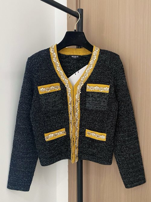 Balmain Women's Cardigan - Beaded V-Neck, Elegant & Fashion-Forward Style 1 Balmain Women's Cardigan - Beaded V-Neck, Elegant & Fashion-Forward Style