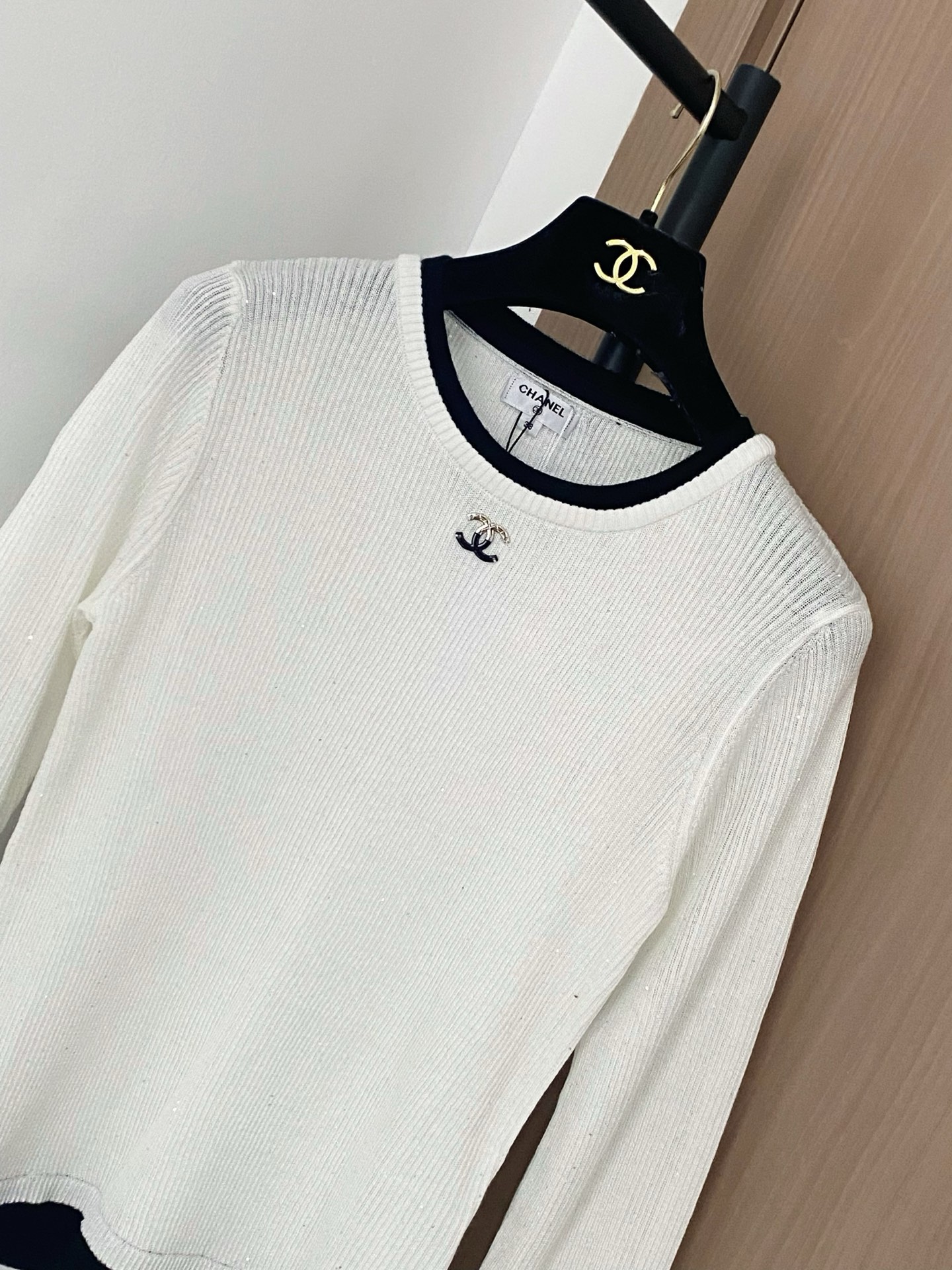 Chanel Women's White Long Sleeve Top with Black Trim and Logo Accent 4 i1756358312258 2318 0 2