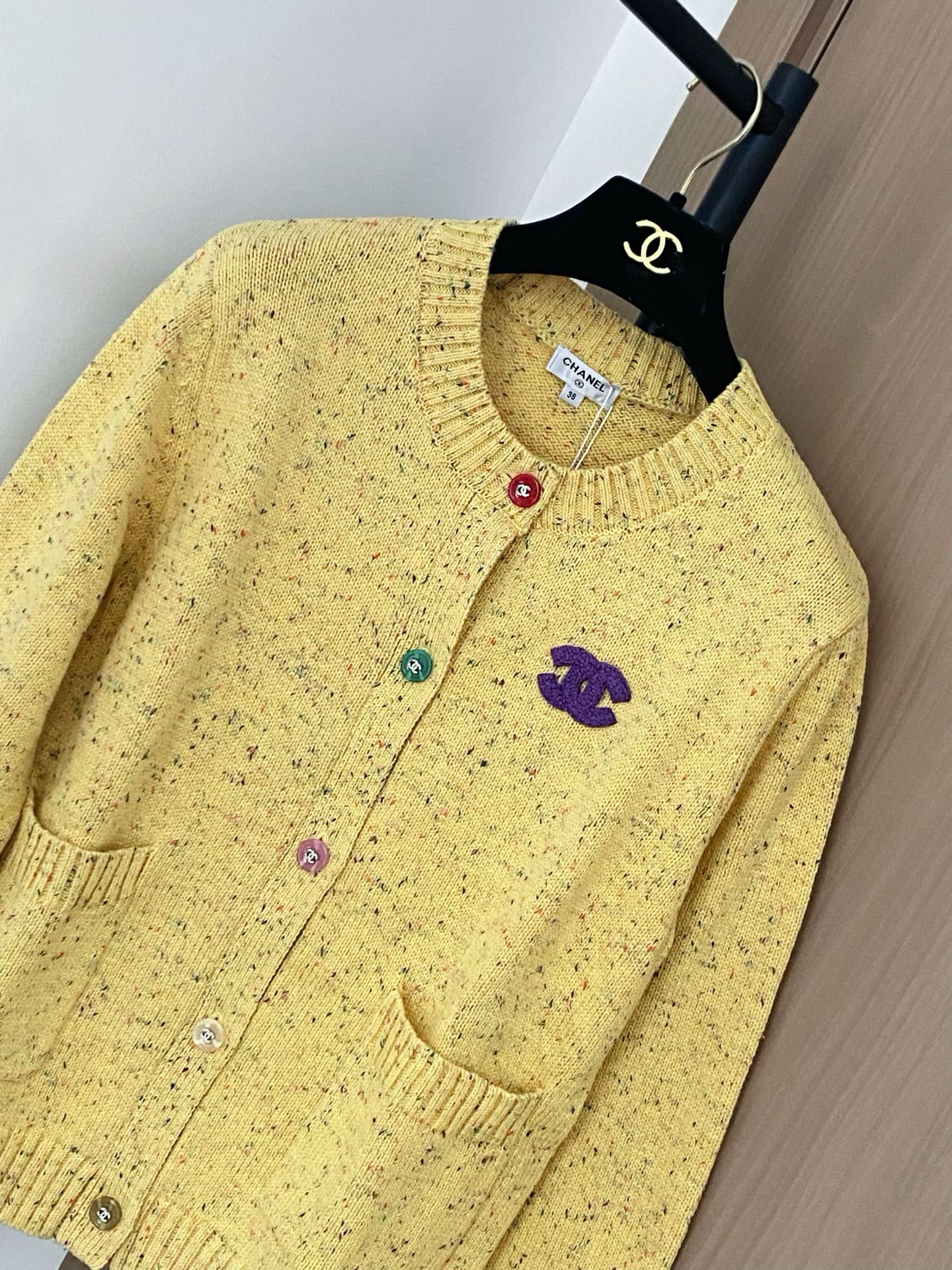 Chanel 25 Yellow Knit Cardigan with Colorful Logo Buttons - New Arrival 5 i1756358701763 8646 0 3
