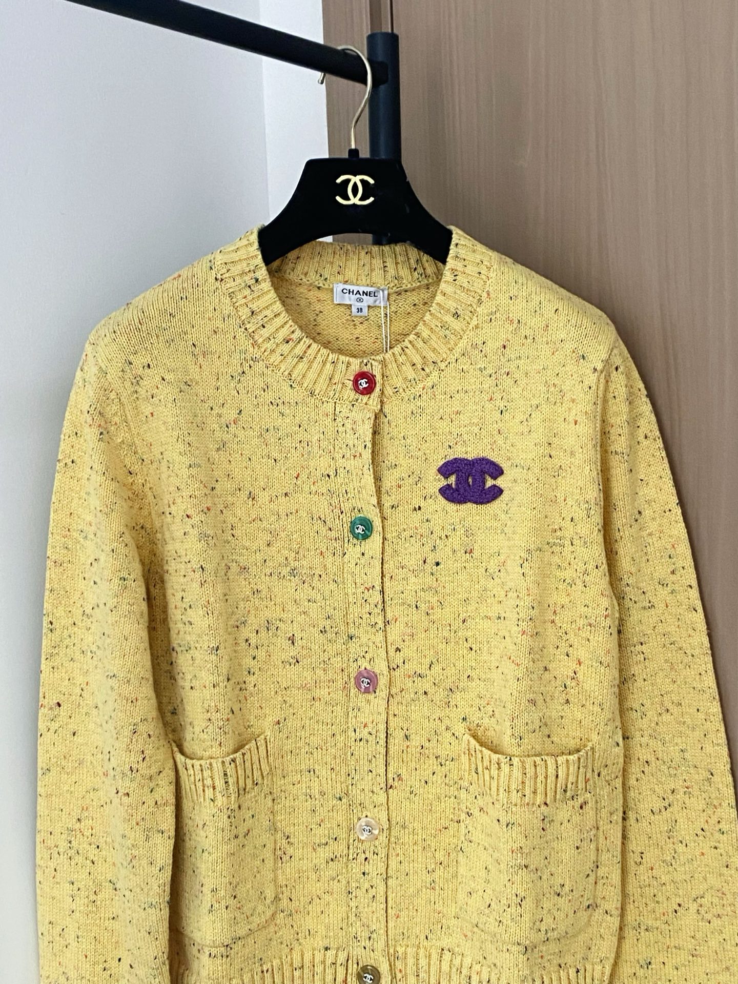 Chanel 25 Yellow Knit Cardigan with Colorful Logo Buttons - New Arrival 3 i1756358701834 2687 0 1