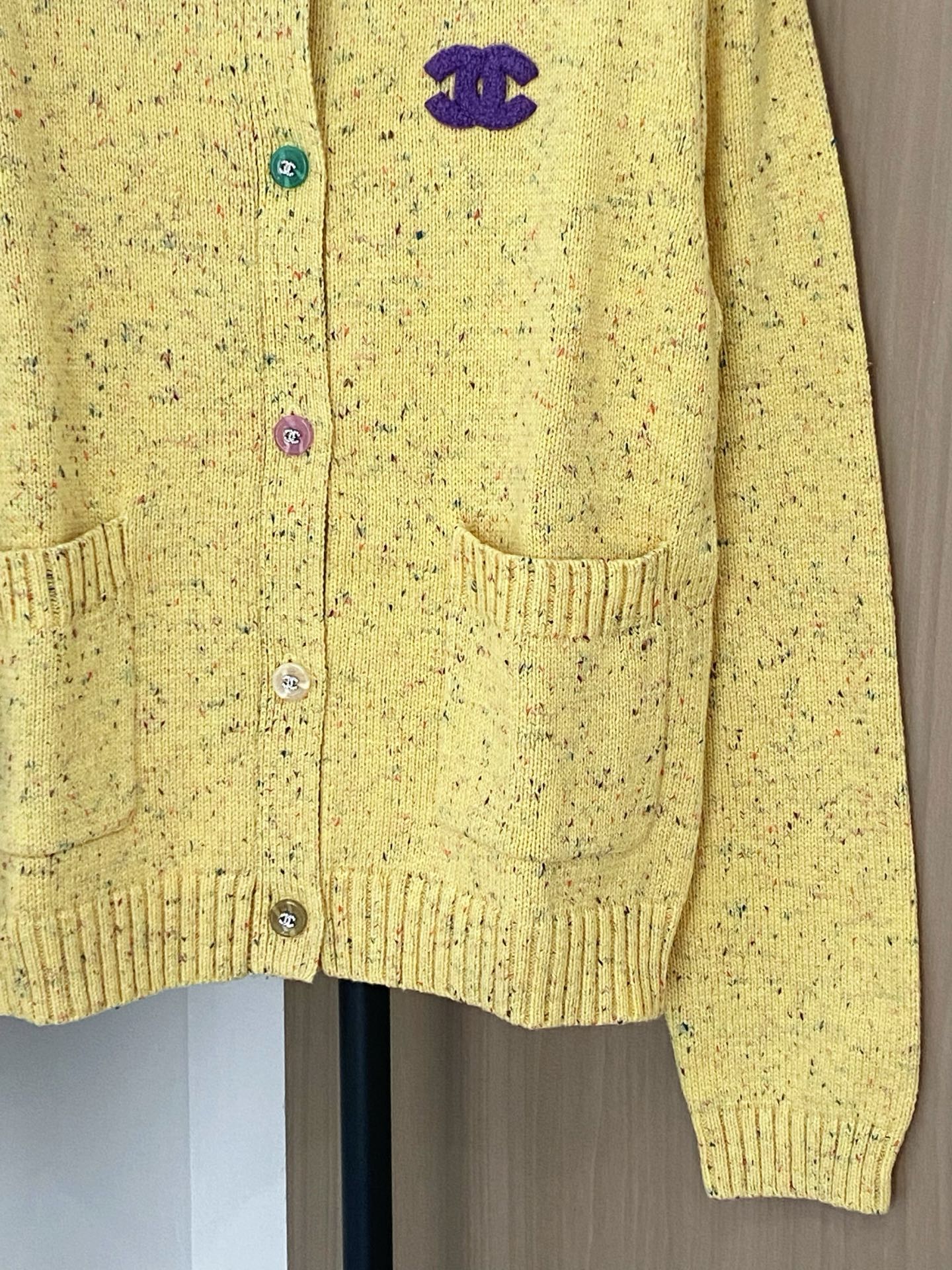 Chanel 25 Yellow Knit Cardigan with Colorful Logo Buttons - New Arrival 4 i1756358703276 8954 0 2