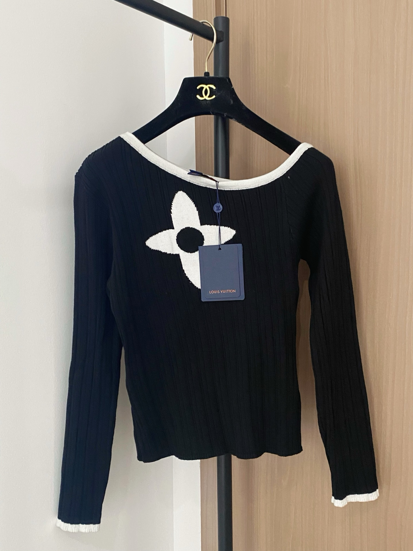 Louis Vuitton Dames Top met Lange Mouwen en Bloemmotief - Zwart/Wit