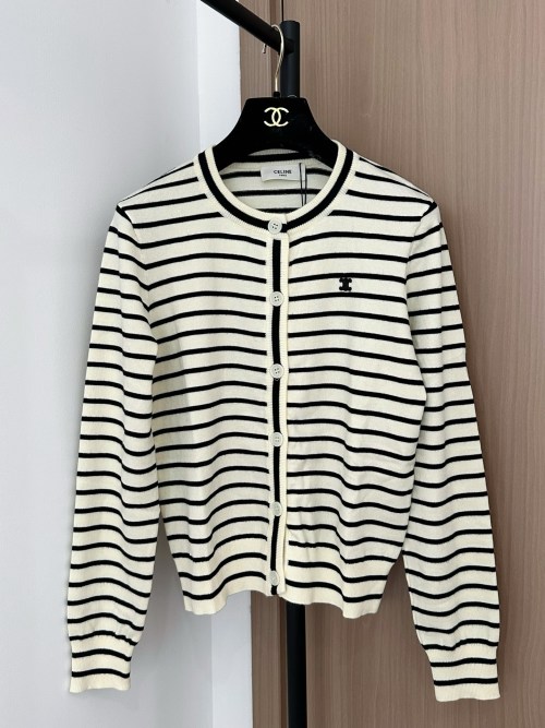 Celine Striped Cardigan with Logo Detail | Women's Fashion Top 1 Celine Striped Cardigan with Logo Detail | Women's Fashion Top