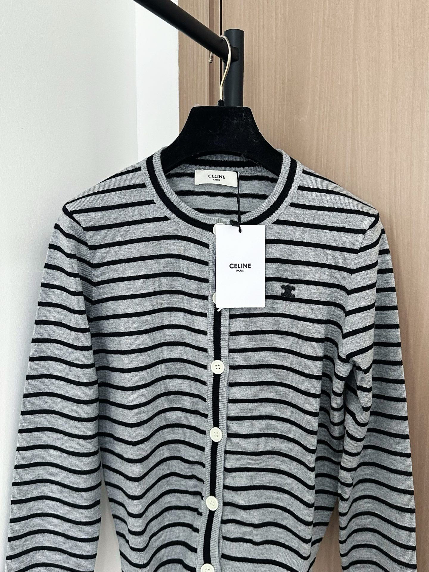 Celine Striped Knit Cardigan with Logo Detail - Fashionable & Chic 3 i1756528461965 6034 0 1