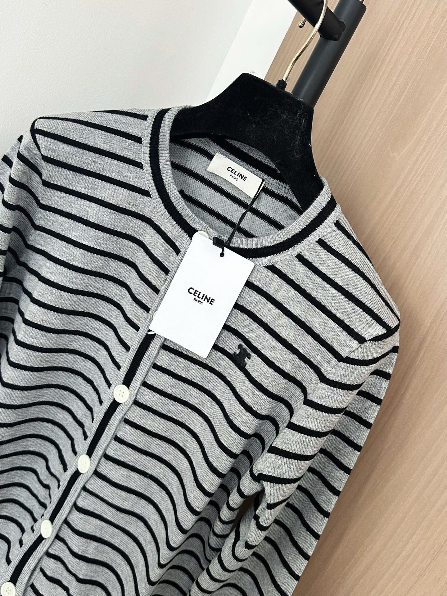 Celine Striped Knit Cardigan with Logo Detail - Fashionable & Chic 6 i1756528462816 9787 0 4