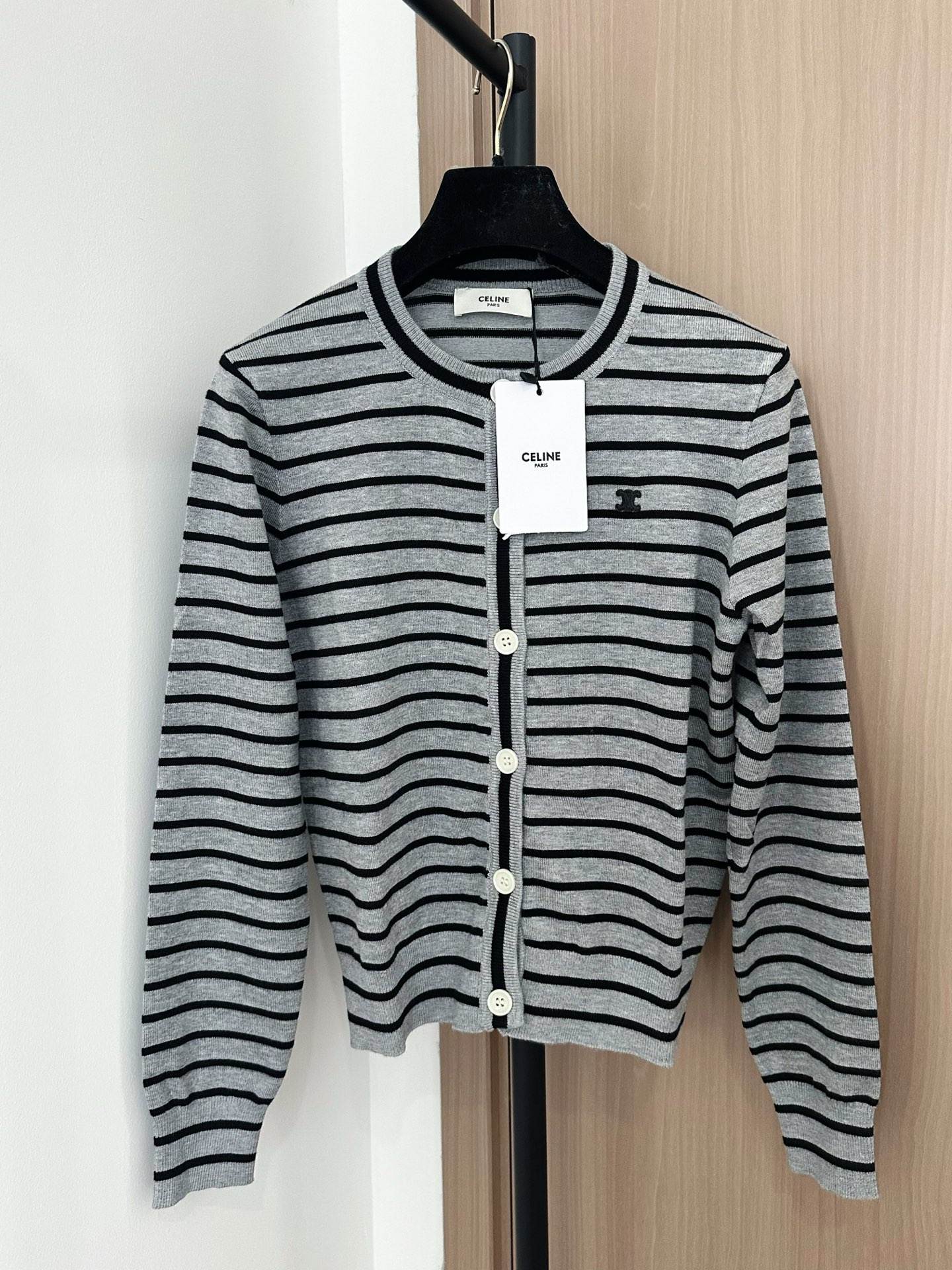 Celine Striped Knit Cardigan with Logo Detail - Fashionable & Chic 2 i1756528462848 8321 0 0