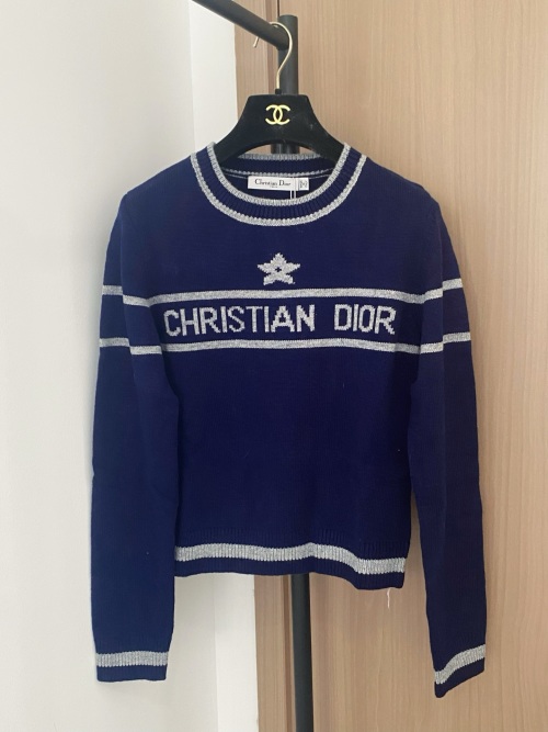 Dior Women's Navy Blue Long Sleeve Sweater with Logo Details 1 Dior Women's Navy Blue Long Sleeve Sweater with Logo Details