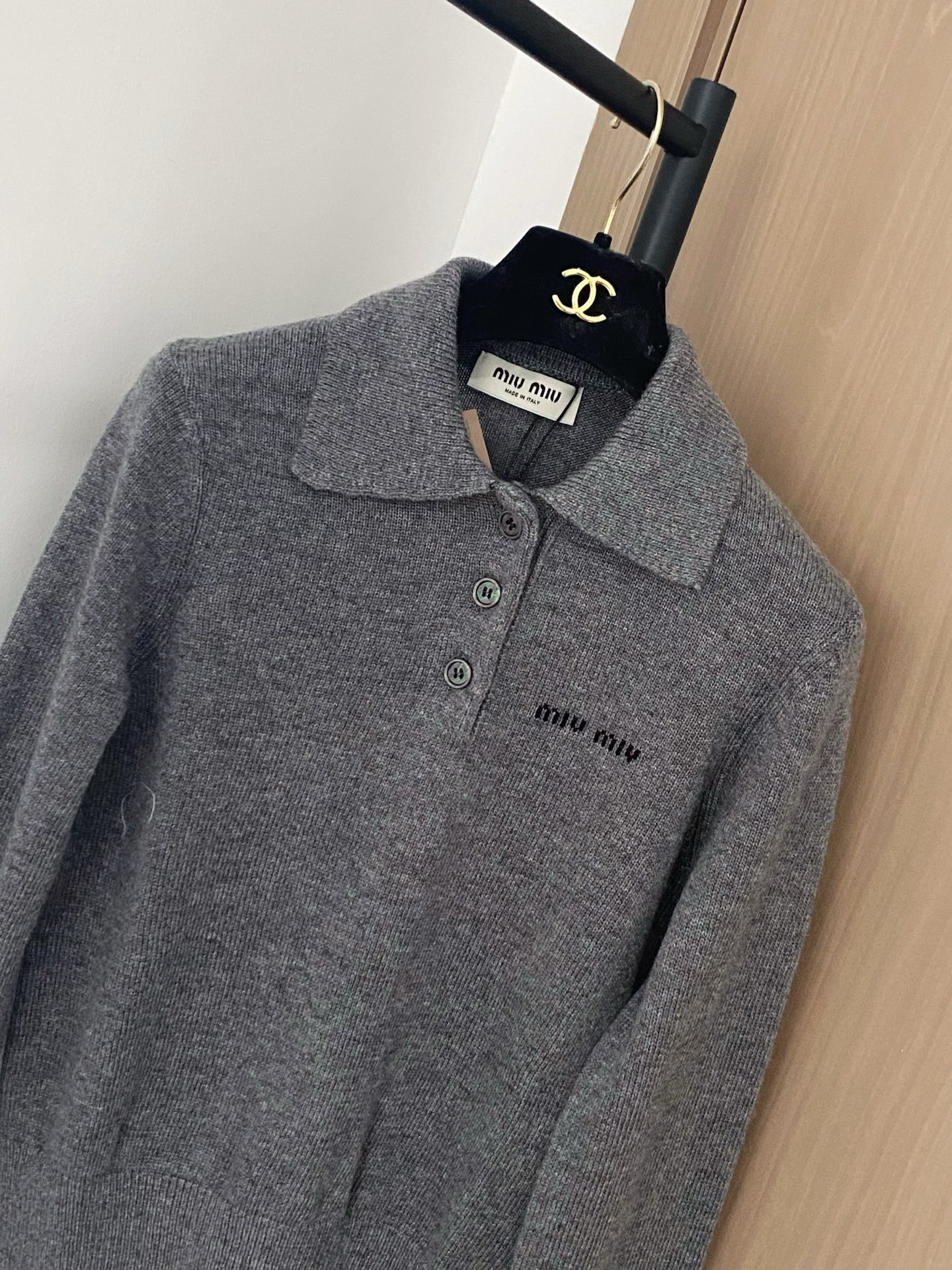 Miu Miu Women's Gray Long Sleeve Polo Shirt with Logo 4 i1756530408189 5749 0 2