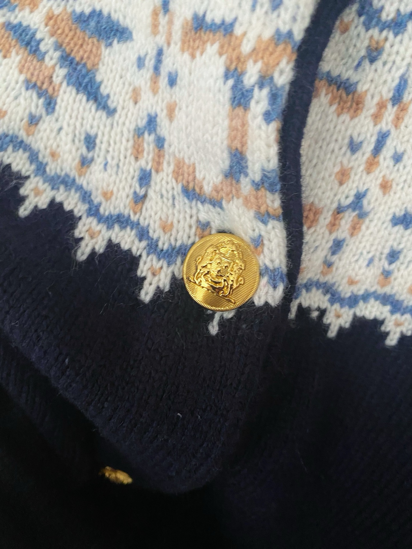 Celine Navy Cardigan with Patterned Yoke and Gold Buttons - Women's Size 36 6 i1756530888342 7763 0 4