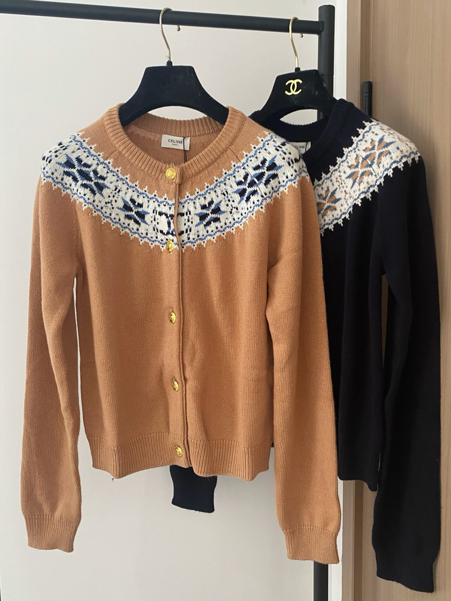 Celine Navy Cardigan with Patterned Yoke and Gold Buttons - Women's Size 36 9 i1756530890536 7761 0 7