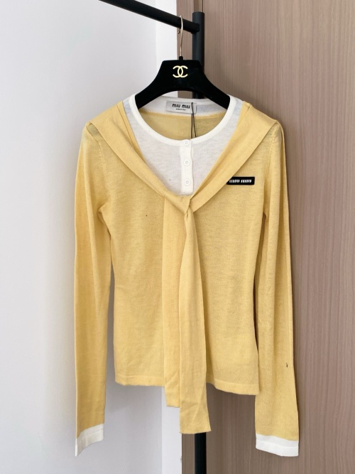 Miu Miu Women's 2025 Long Sleeve Top with Logo Detail in Three Colors 1 Miu Miu Women's 2025 Long Sleeve Top with Logo Detail in Three Colors