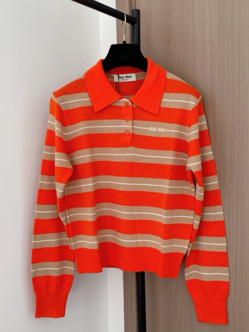 Miu Miu Striped Long Sleeve Polo Shirt, Slim Fit, Embroidered Logo 1 Miu Miu Striped Long Sleeve Polo Shirt, Slim Fit, Embroidered Logo