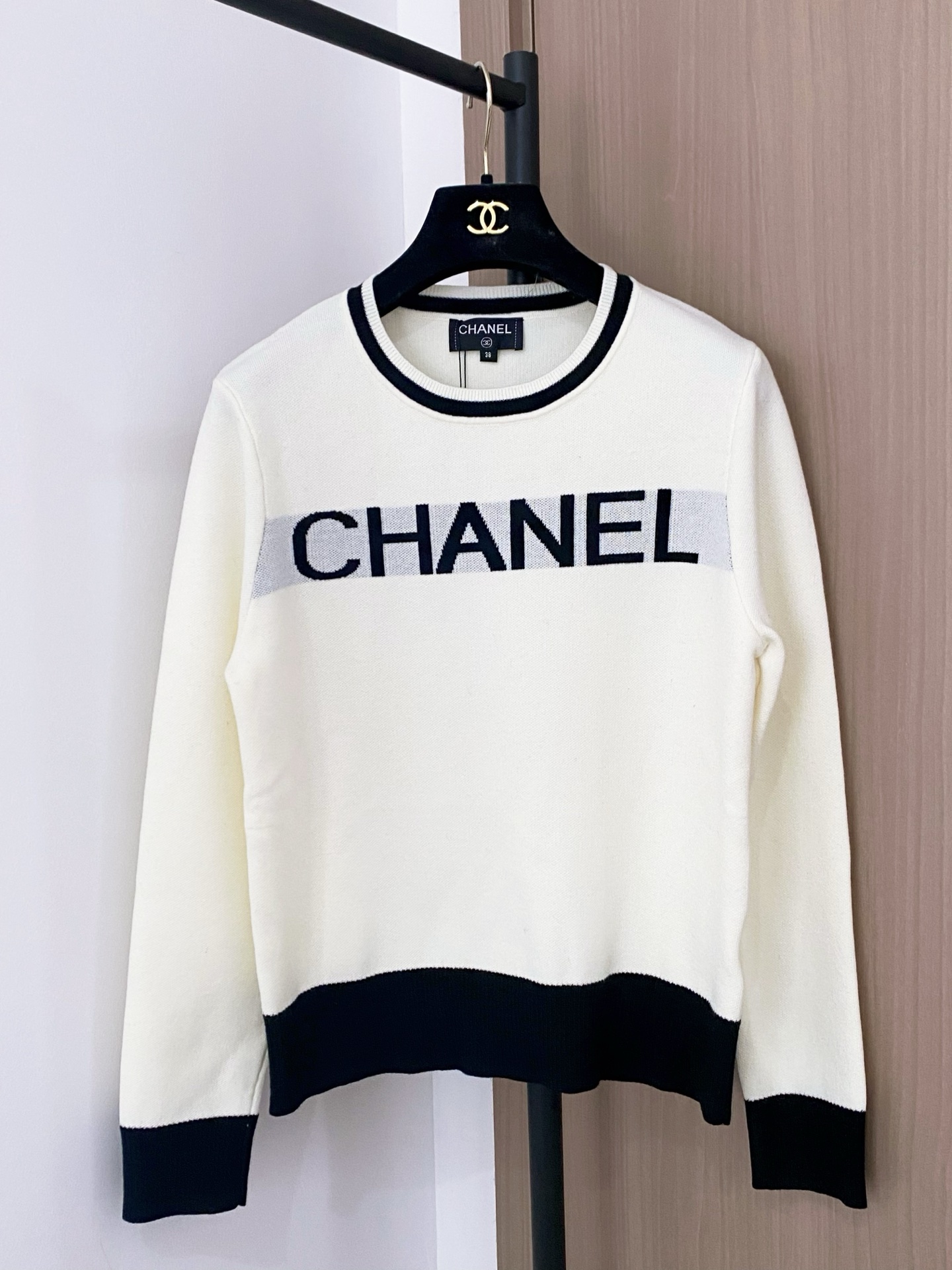 Chanel Women's Long Sleeve Breathable Logo Patchwork Knit Sweater