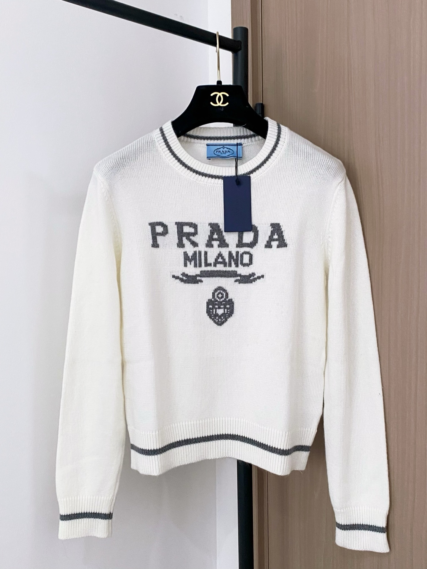 Prada Milano Logo-Intarsia Long-Sleeved Knit Top - New 2025 Collection