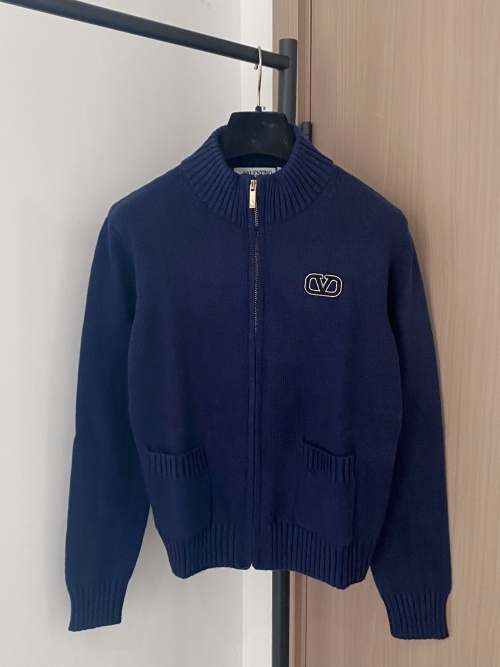 Valentino Women's Navy Blue Knit Cardigan with Logo Detail - New Arrival 1 Valentino Women's Navy Blue Knit Cardigan with Logo Detail - New Arrival