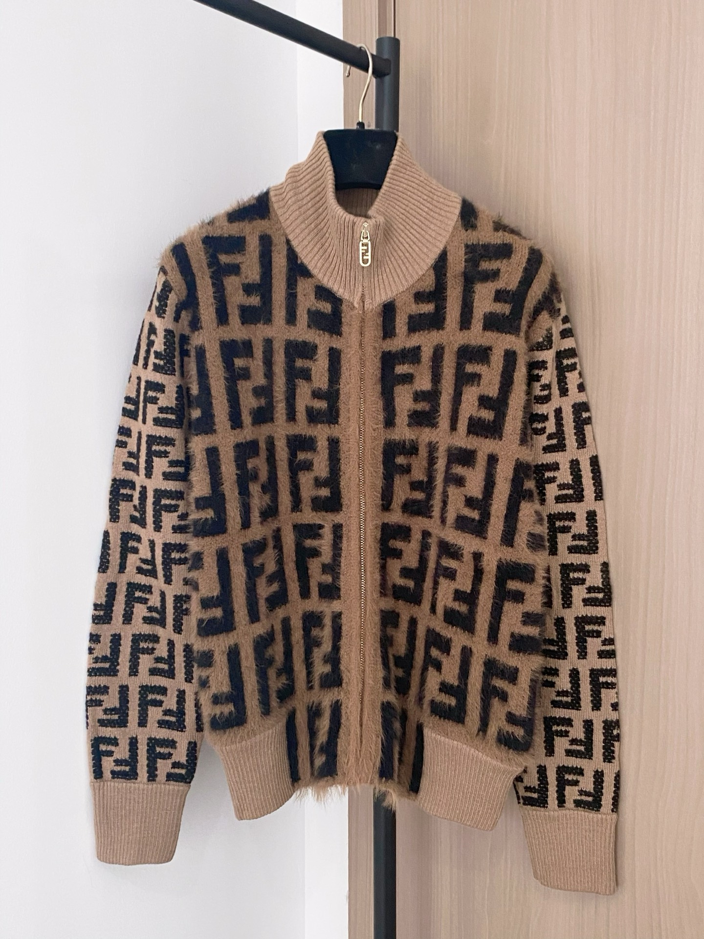 Fendi Women's Beige Cardigan with FF Logo, Fashionable and Comfortable