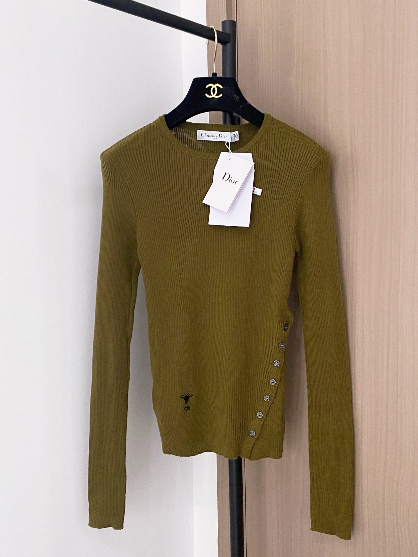 Dior Women's Long Sleeve Embroidered Logo Sweater - Slim Fit