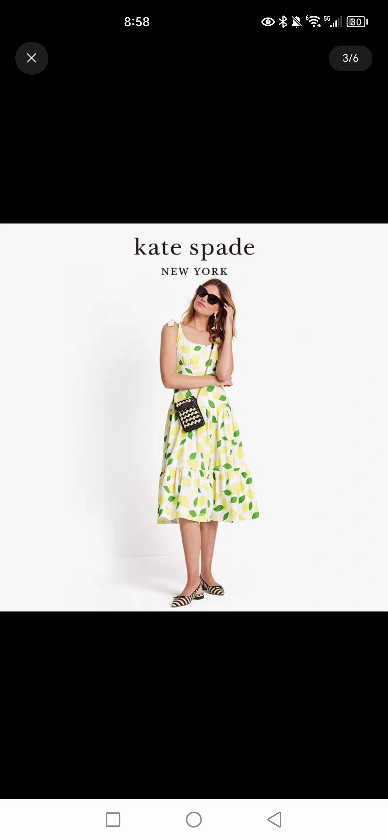 Kate spade2024年夏季新款柠檬印花弹力棉无袖收腰连衣裙迷笛裙清新夏日显高，两个颜色，2-4-6-8-10五个码，2码胸围84，腰围lbew，裙长yywsl