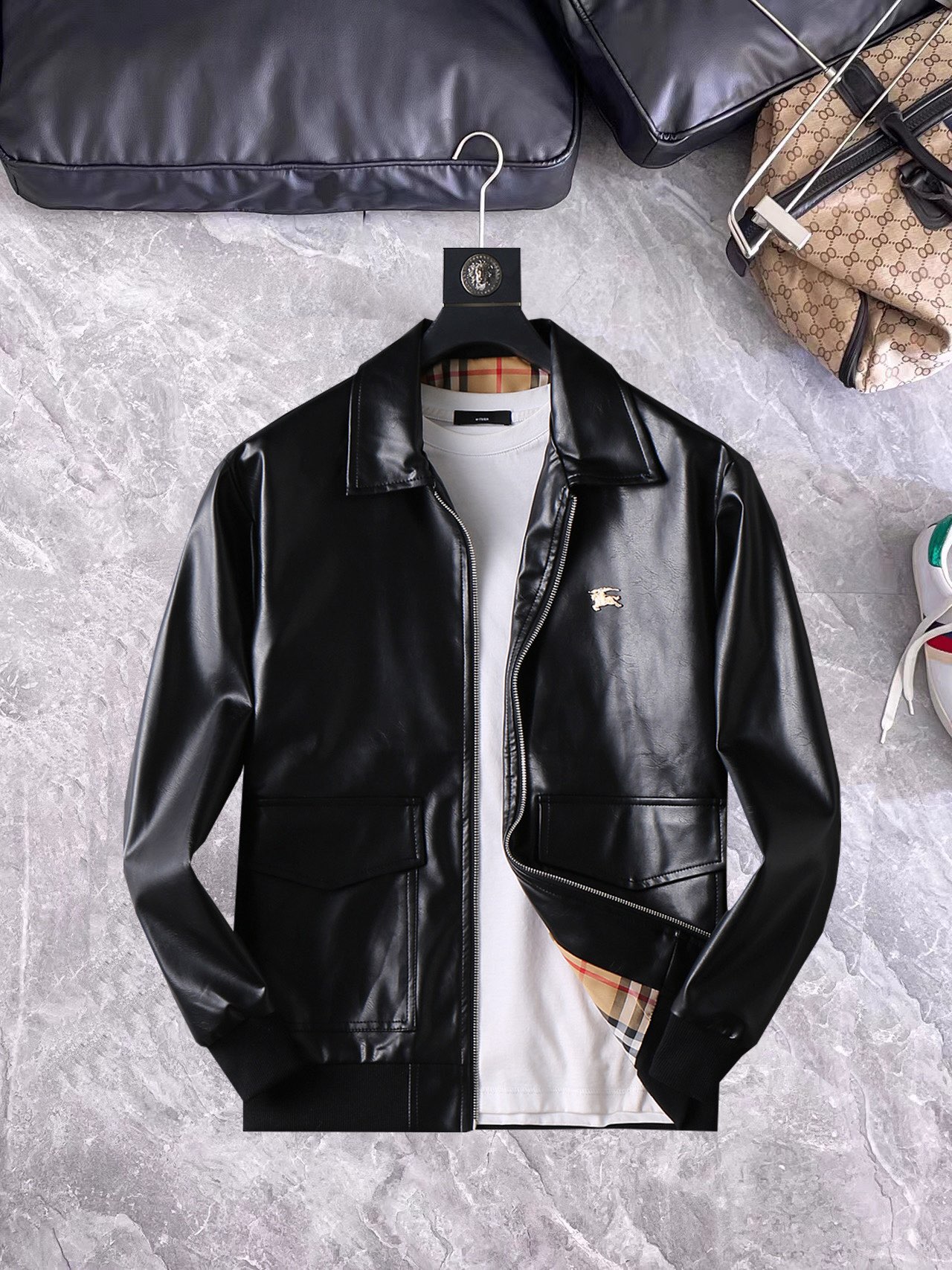 P320 Burberry 2026 primavera y otoño popular contador nueva chaqueta de cuero informal y de moda, estilo de diseño ultr…
